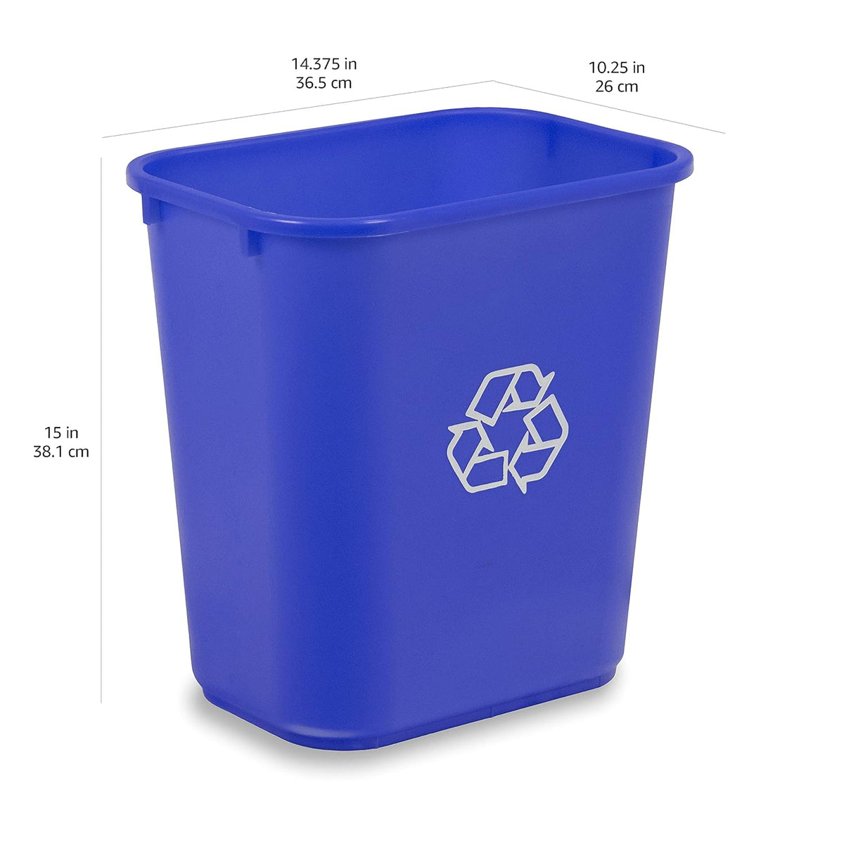 Amazon Basics Rectangular Commercial Office Wastebasket, w/Recycle Logo, 7 gallon (Pack of 2), Blue