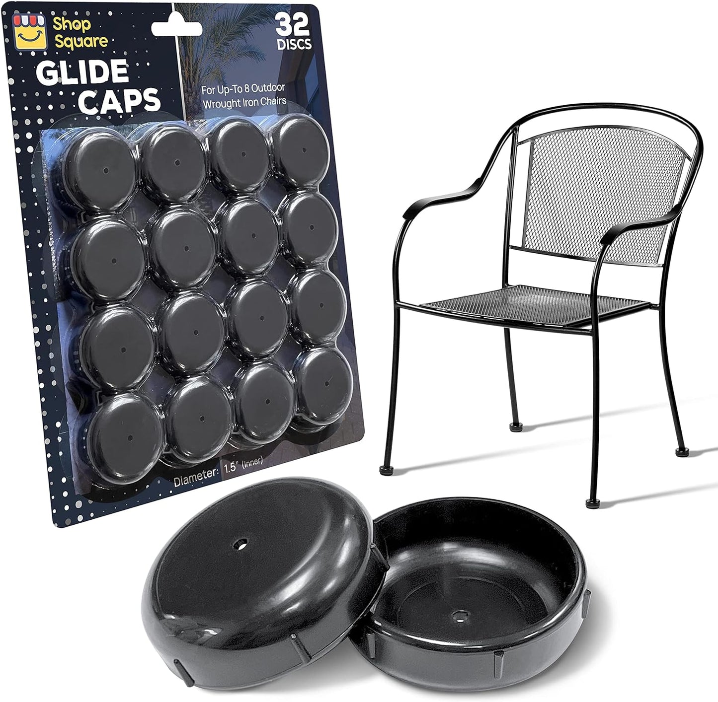 Wrought Iron Patio Furniture Feet Caps (32 Pack, Black) - 1.5" Round Plastic Outdoor Chair Leg