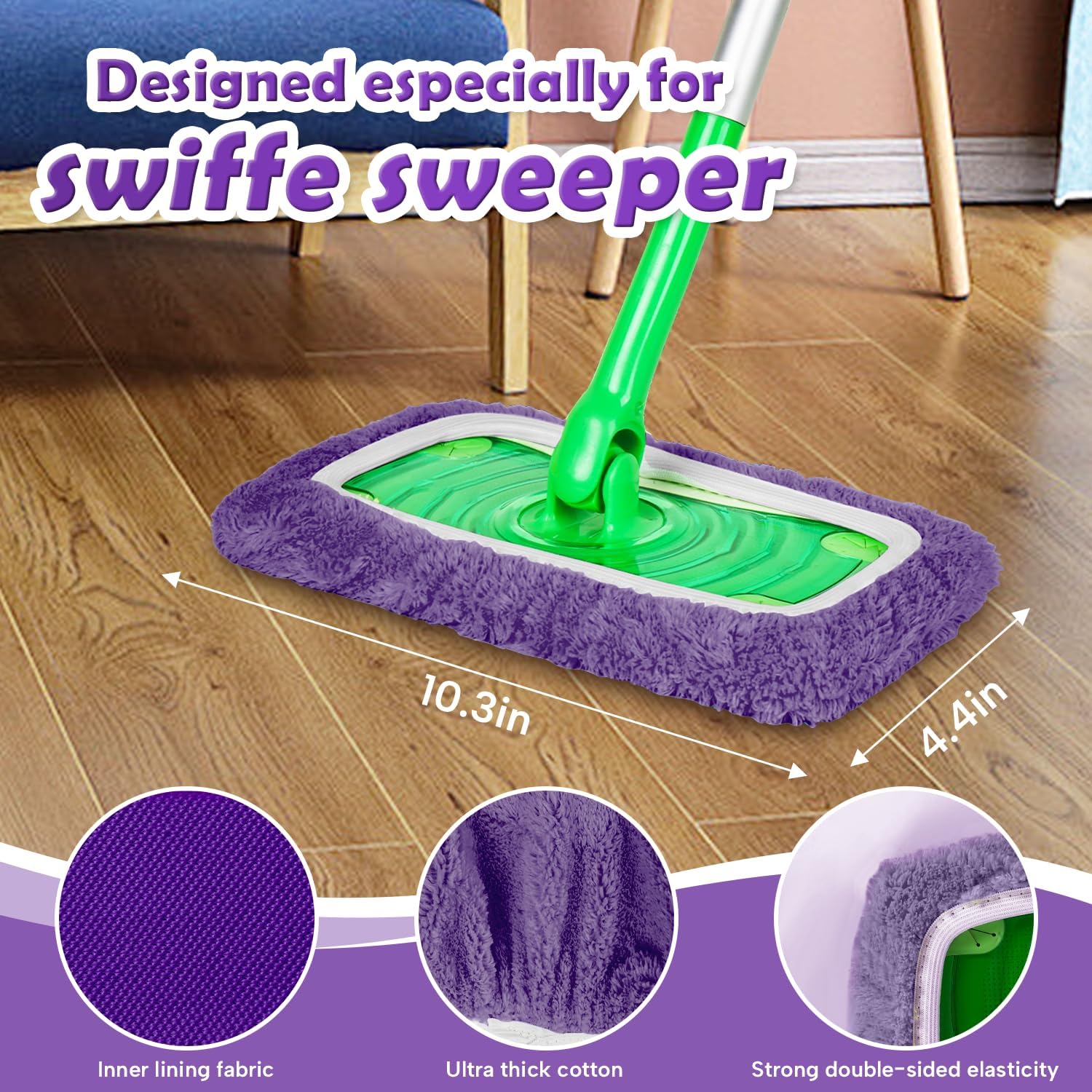 6 Pack Reusable Microfiber Mop Pads Compatible with Swiffer Sweeper Mop, Dry Sweeping Cloths & Wet