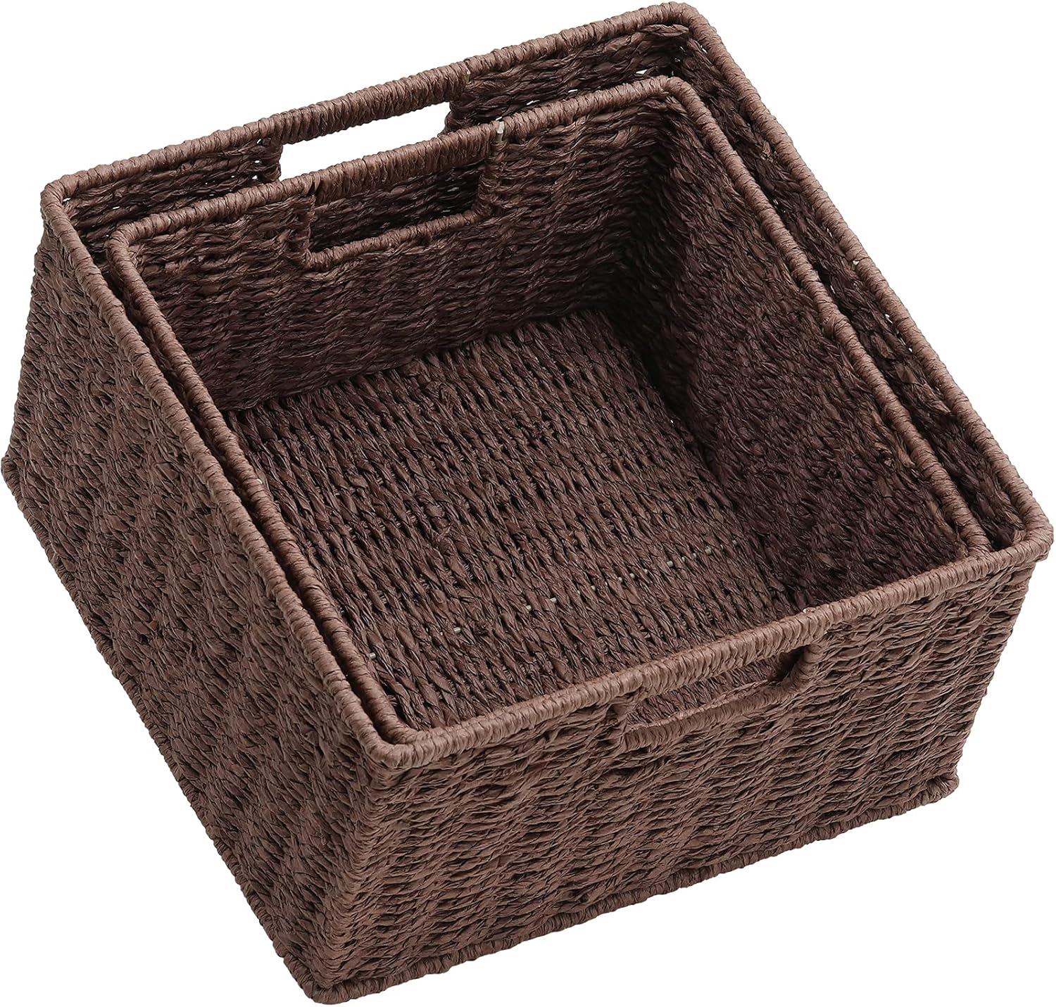 HOONEX Storage Baskets for Organizing, Decorative Round Paper Rope Woven Baskets for Storage with