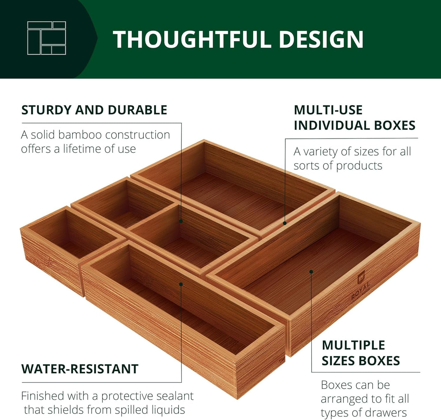 ROYAL CRAFT WOOD Premium Carbonized Bamboo Sticky Note Holder – Elegant & Durable Post-It Note