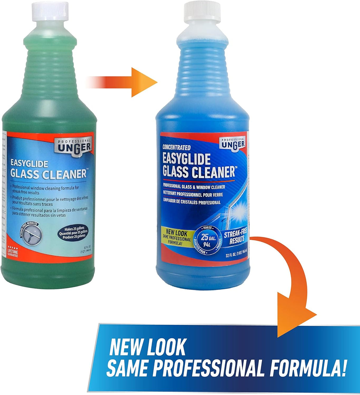 Unger Professional Streak-Free EasyGlide Glass Cleaner Concentrate, 32 oz – Ammonia-Free, Makes 25