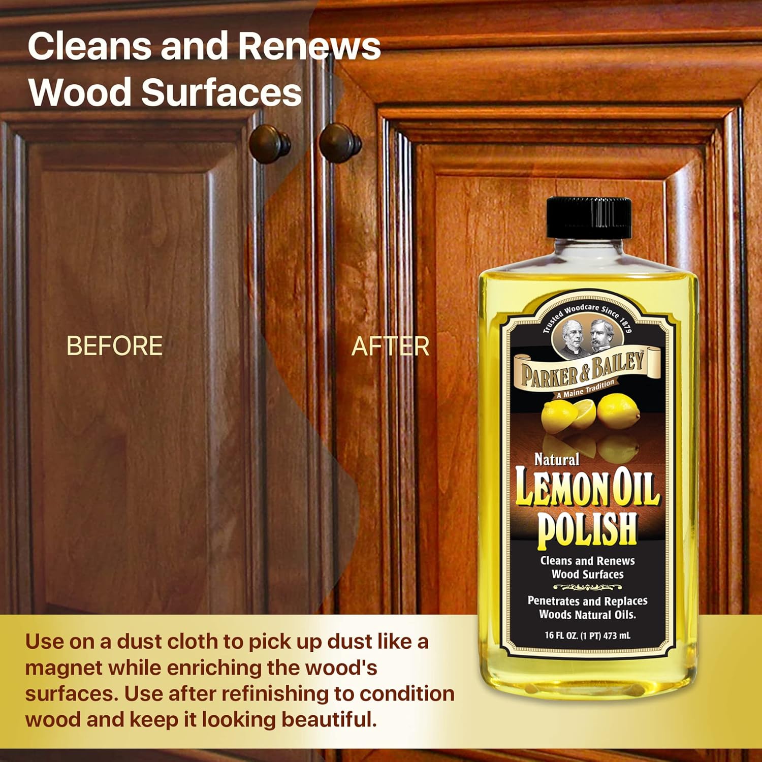 PARKER & BAILEY LEMON OIL POLISH - Natural Lemon Scented Wood Cleaner & Furniture Polish, Cleans