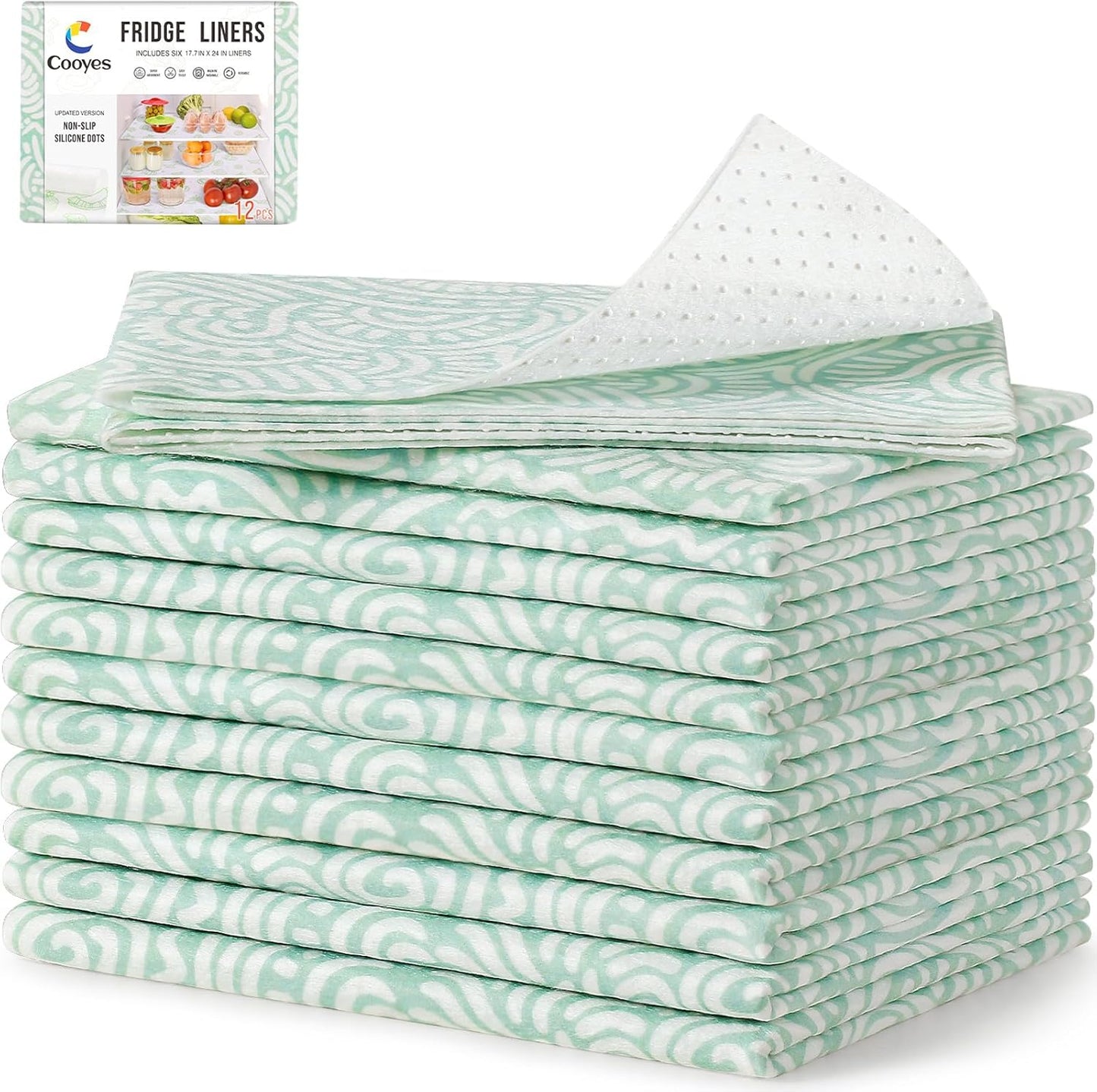 Cooyes 12 Pack Refrigerator Shelf Liners for French Door Fridge, 17.7" × 36" Extra Large, Non-Slip
