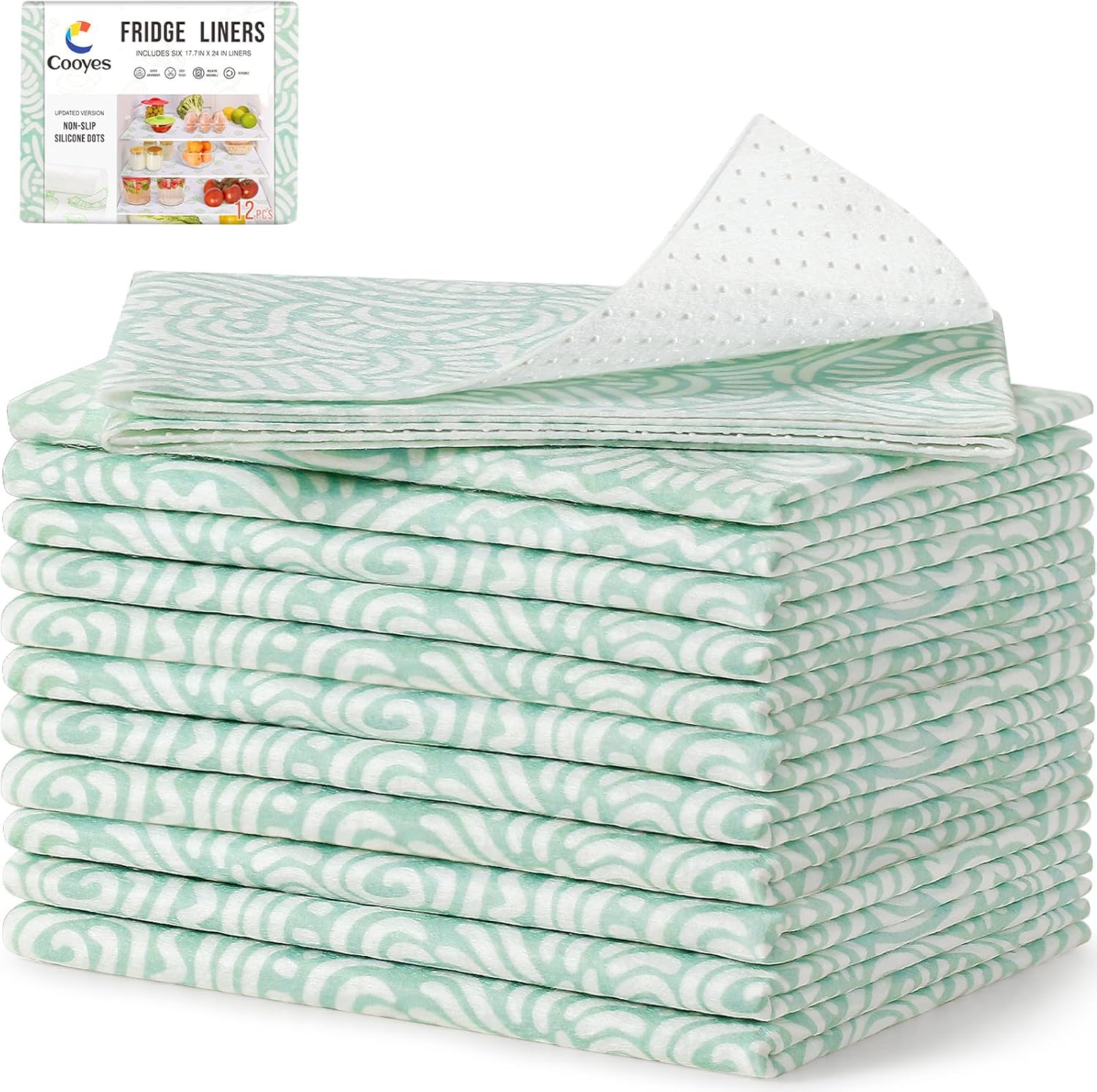 Cooyes 12 Pack Refrigerator Shelf Liners for French Door Fridge, 17.7" × 36" Extra Large, Non-Slip
