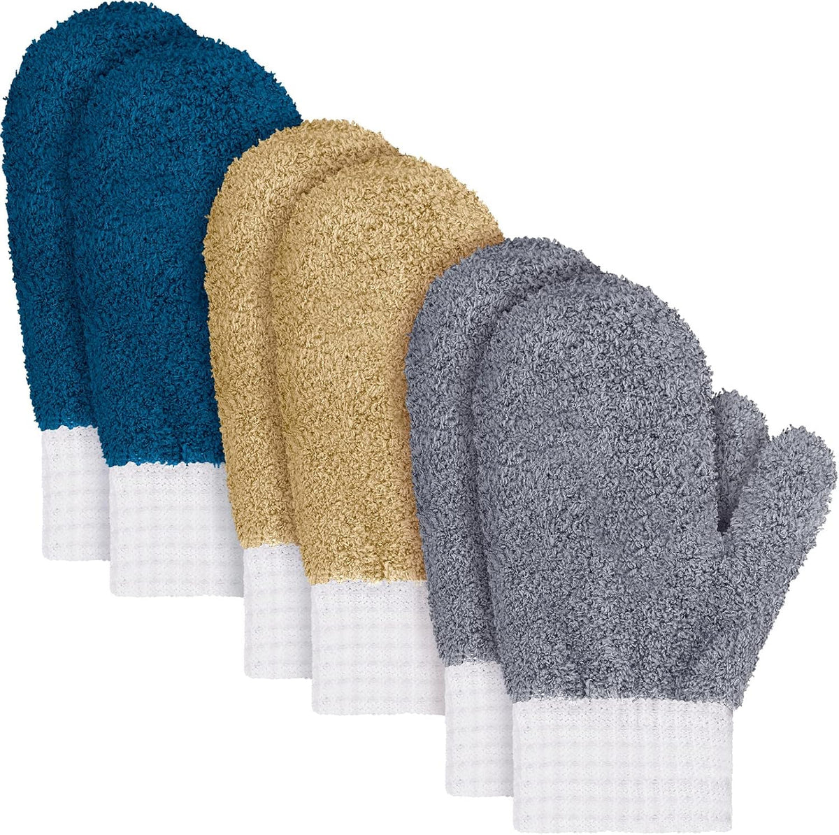 BBTO 3 Pairs Microfiber Dusting Mitt with Thumb Household Cleaning Gloves No Scratch Reusable