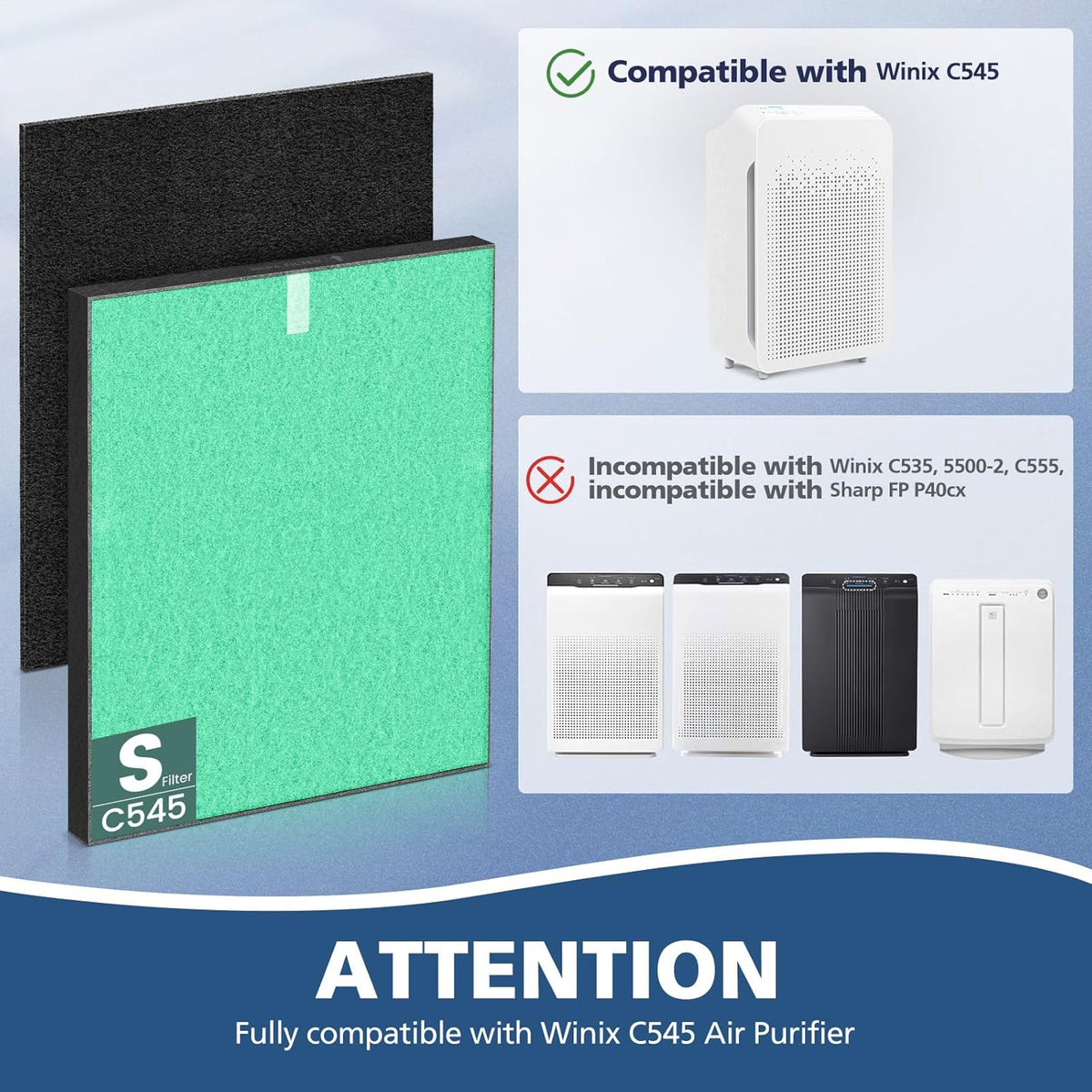 2 Pack C545 HEPA Pollen Replacement Filter S Compatible with Winix C545 Air Purifier, Replaces Part