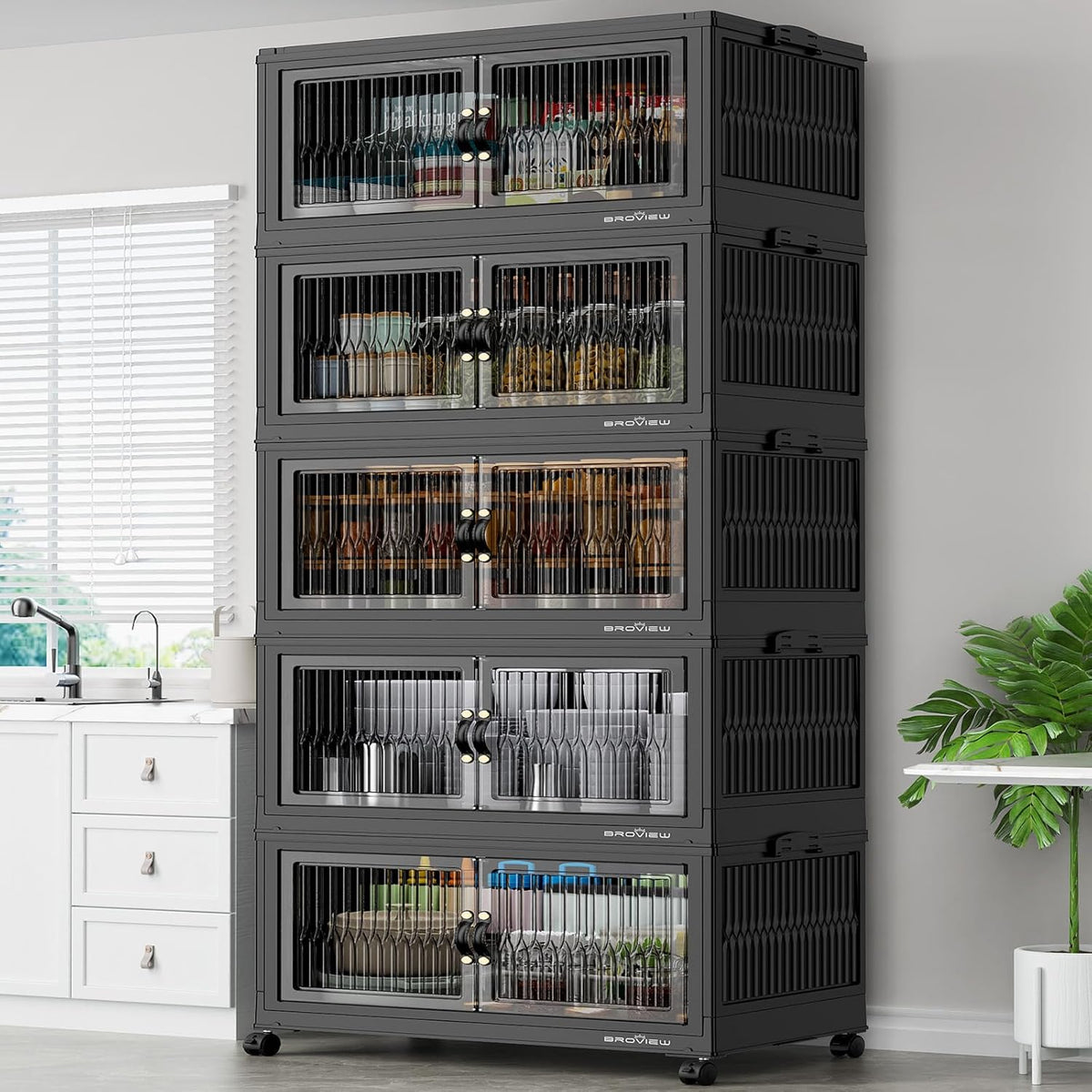BROVIEW 600Qt Stackable Storage Bins with 5 Lids, Extra Large Closet Organizer Collapsible Drawer