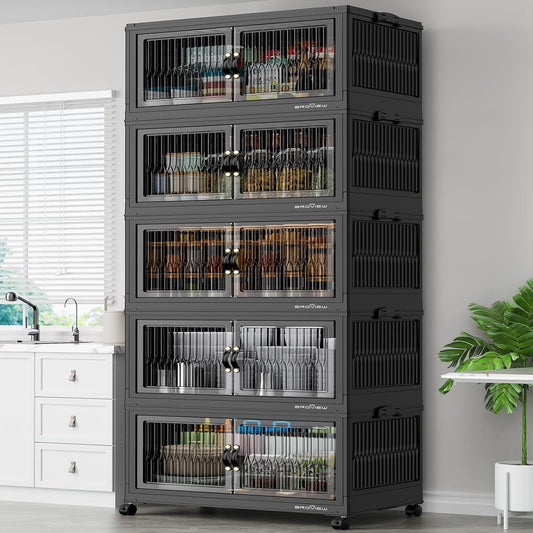 BROVIEW 600Qt Stackable Storage Bins with 5 Lids, Extra Large Closet Organizer Collapsible Drawer