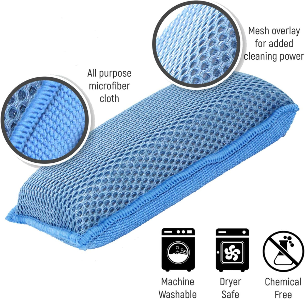 Miracle Microfiber Kitchen Sponge by Scrub-It (6 Pack) - Non-Scratch Heavy Duty Dishwashing