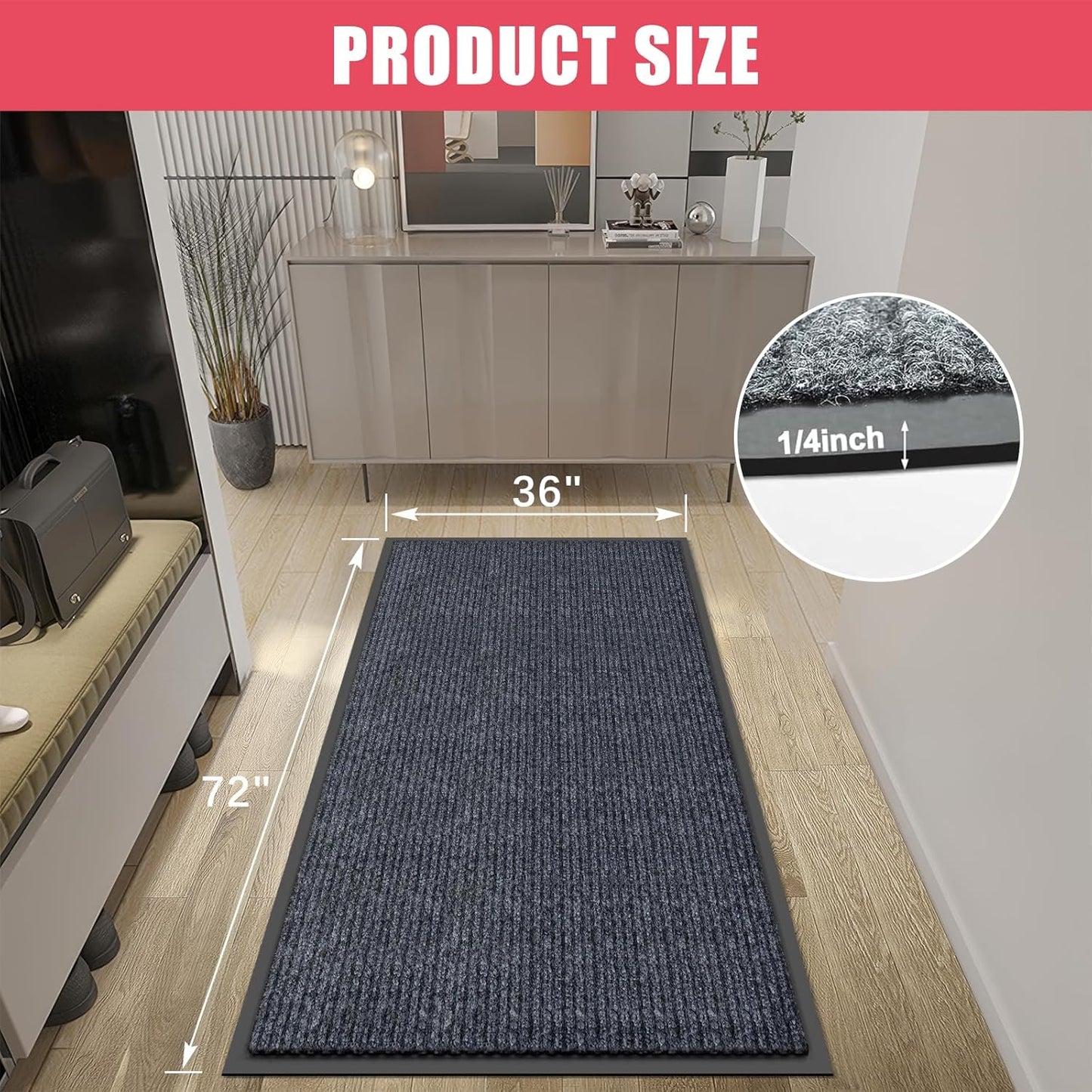 Kuyal Front Door Mat, 3'x6' Indoor Outdoor Entrance Mat, Commercial Floor Mats Inside Outside