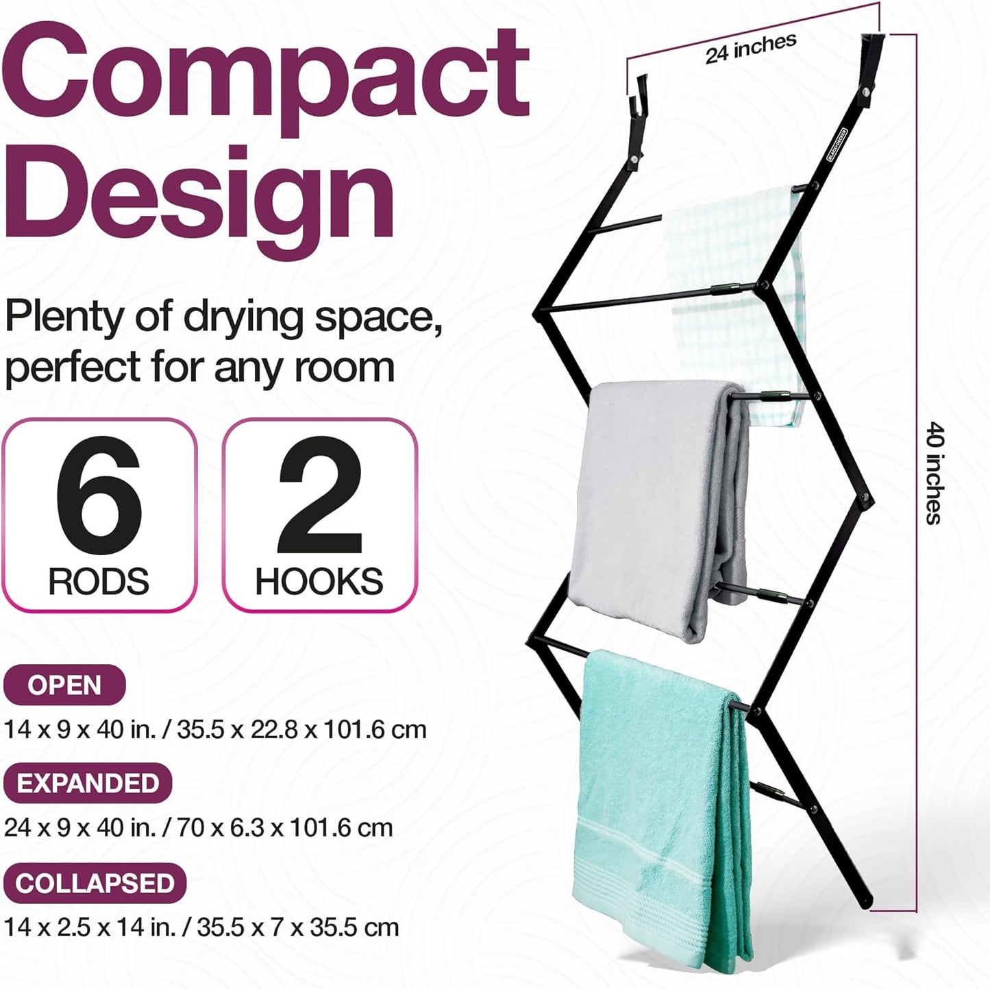 BLACK+DECKER Over The Door Expandable Telescopic Drying Rack, Clothes Organizer, Towel Hanger