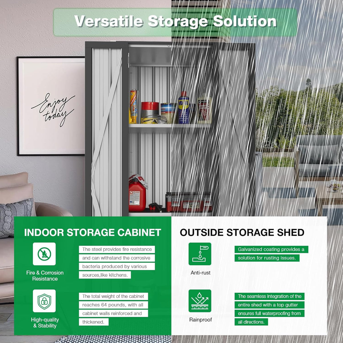 AECOJOY Outdoor Storage Cabinet, Outdoor Cabinets Waterproof with Shelves, Vertical Tall Garden