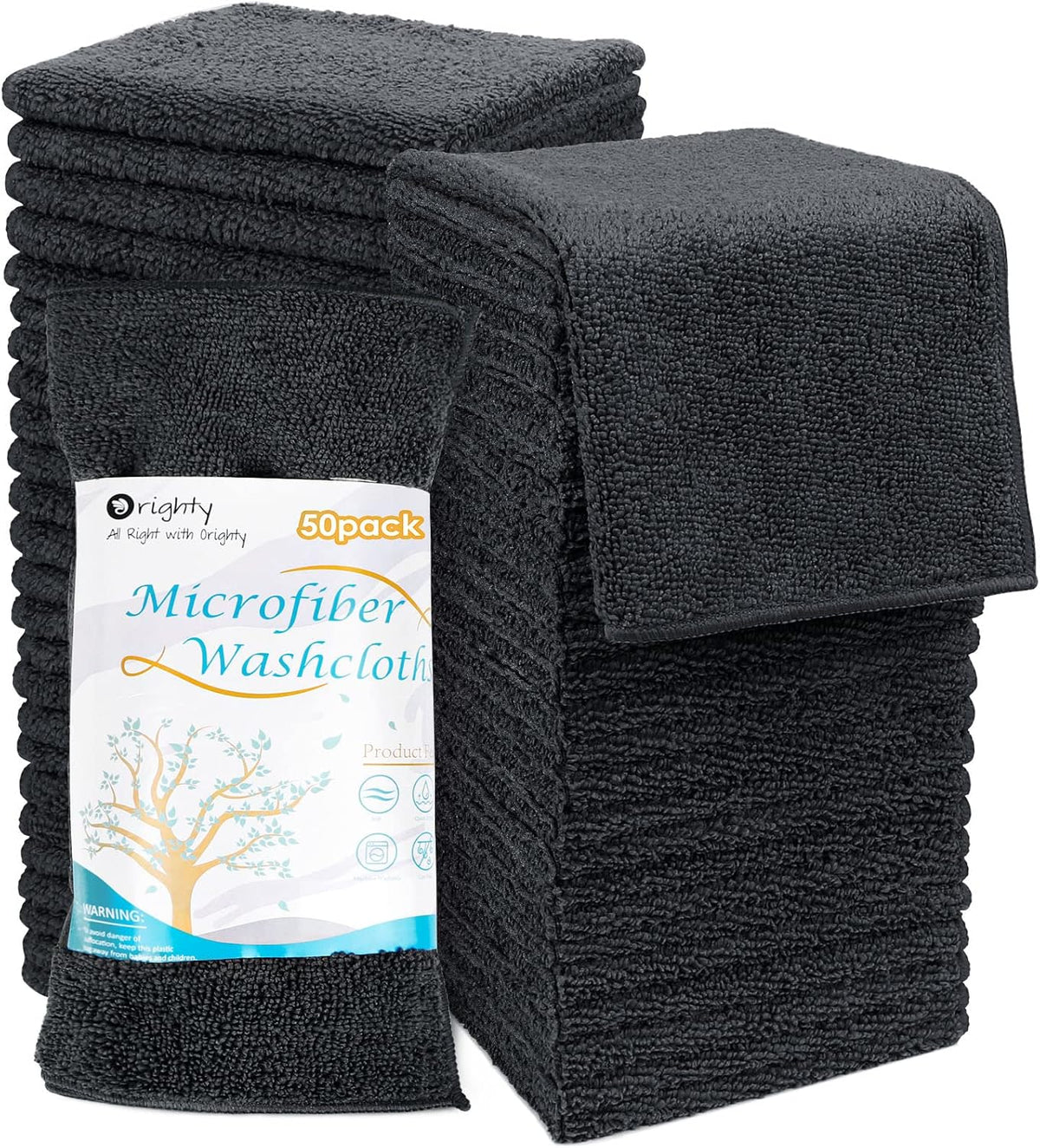 Orighty Washcloths Bulk Towels Set 50 Pack, Highly Absorbent and Super Soft Microfiber Fingertip