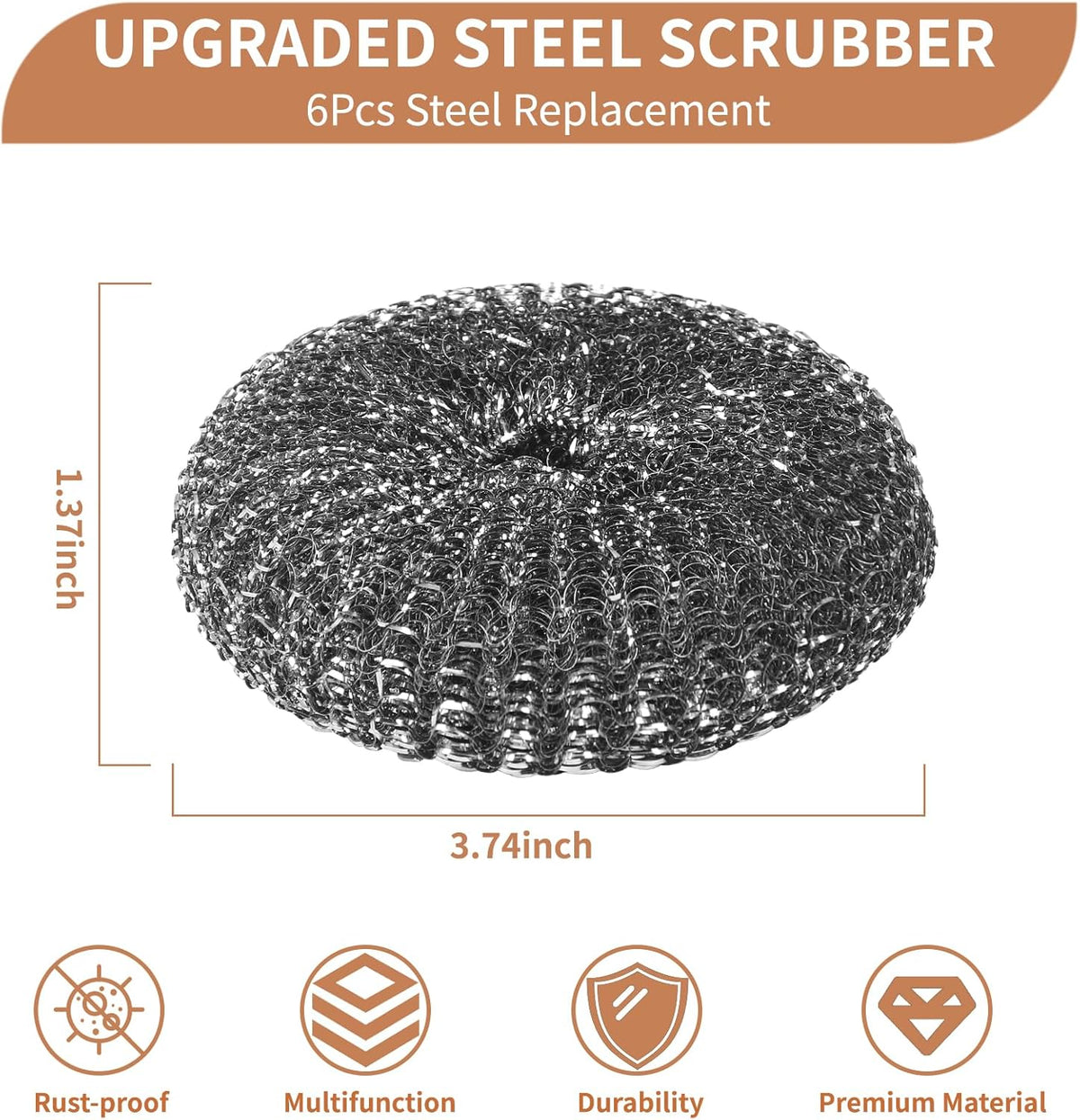 6PCS Steel Wool Scrubber Wire Sponge Set, Barbecue Grill Cleaning Scrubber Pads, Stainless Steel