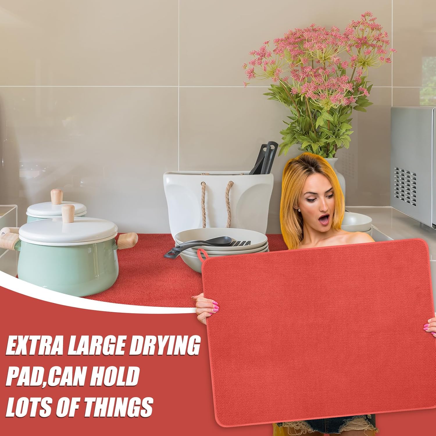 Hushee 2 Pack Extra Large Dish Drying Mat Microfiber Absorbent Dish Drying Pad Large Size Dishes