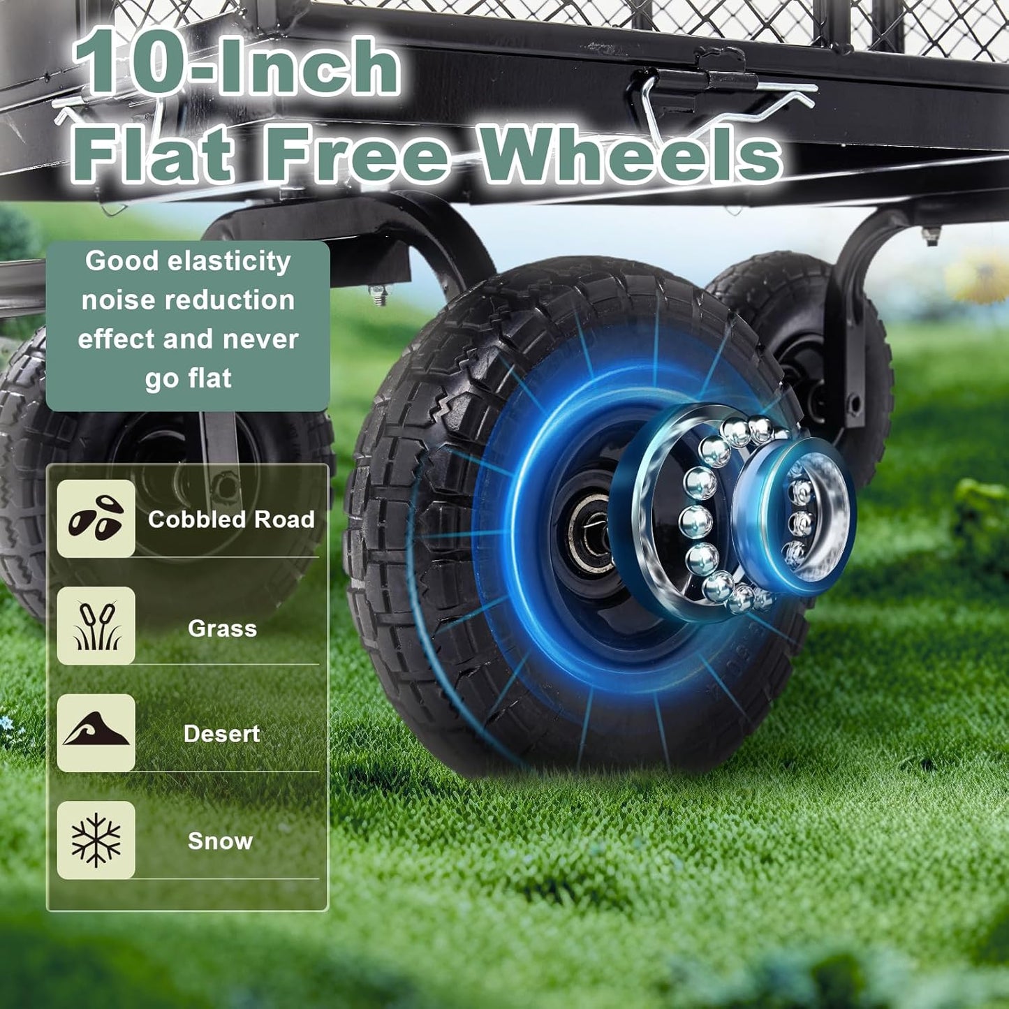 Garden Wagon Cart Heavy Duty 880 LBS Steel Utility Cart with All-Terrains 3.50-4" Solid Wheels 10"