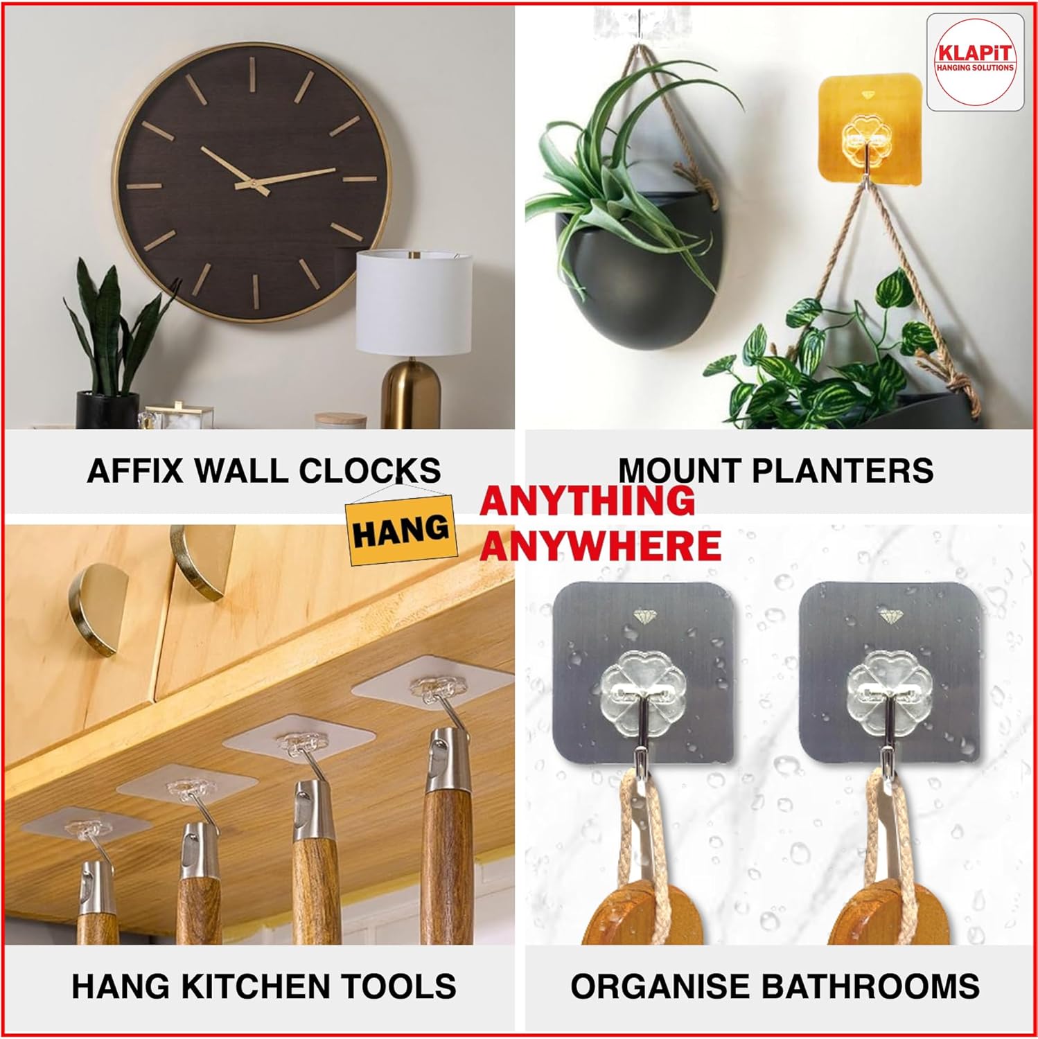 KLAPiT Super Hook - Heavy-Duty Adhesive Gold Wall Hooks, Holds Up to 11 lbs, Waterproof, No Damage