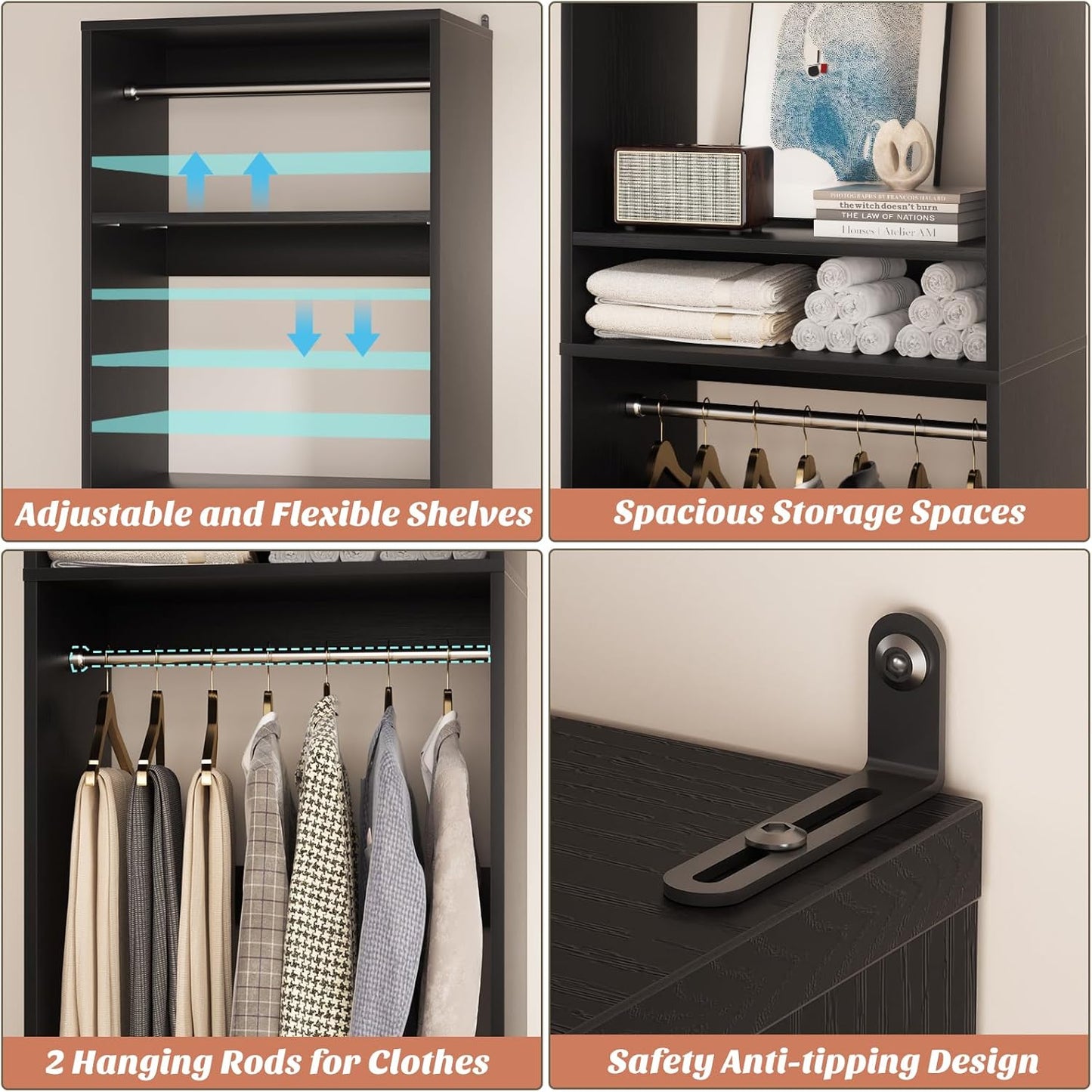 Unikito Freestanding Closet System, 25” Closet Organizer Wardrobe with Hanging Rod & Shelves
