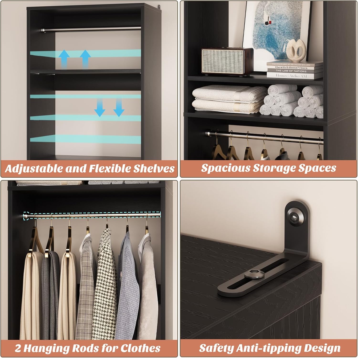 Unikito Freestanding Closet System, 25” Closet Organizer Wardrobe with Hanging Rod & Shelves