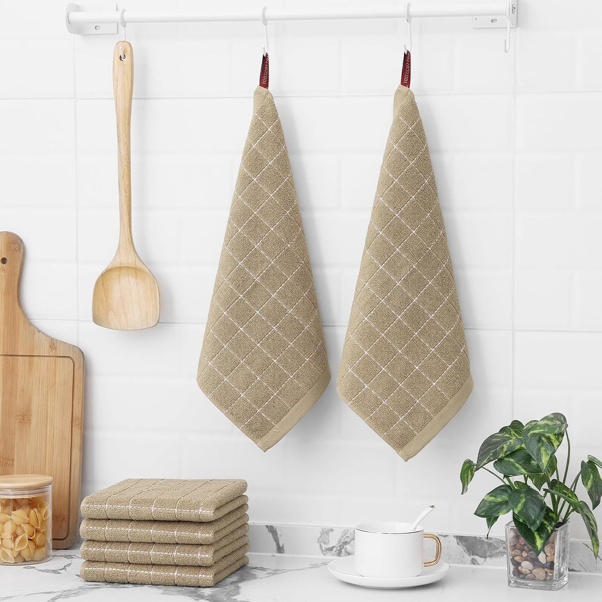 Homaxy 100% Cotton Terry Kitchen Dish Cloths, Ultra Soft and Absorbent Dish Towels for Kitchen