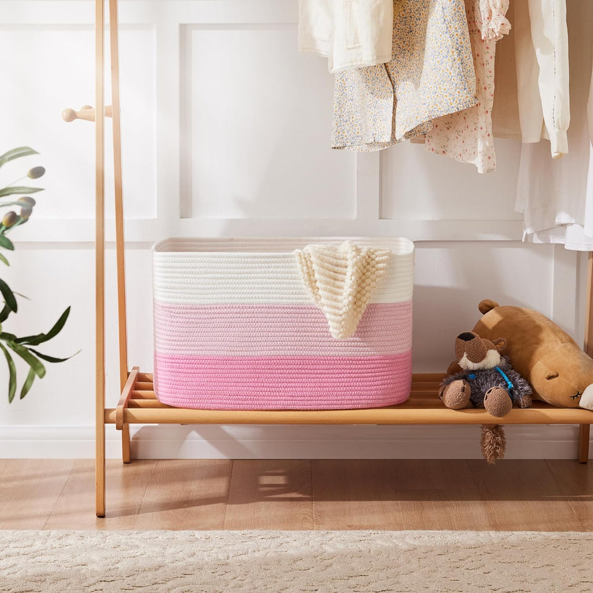 Blanket Basket,Rectangle Woven Baskets for Storage,30L Laundry Basket for Decorative Nursery
