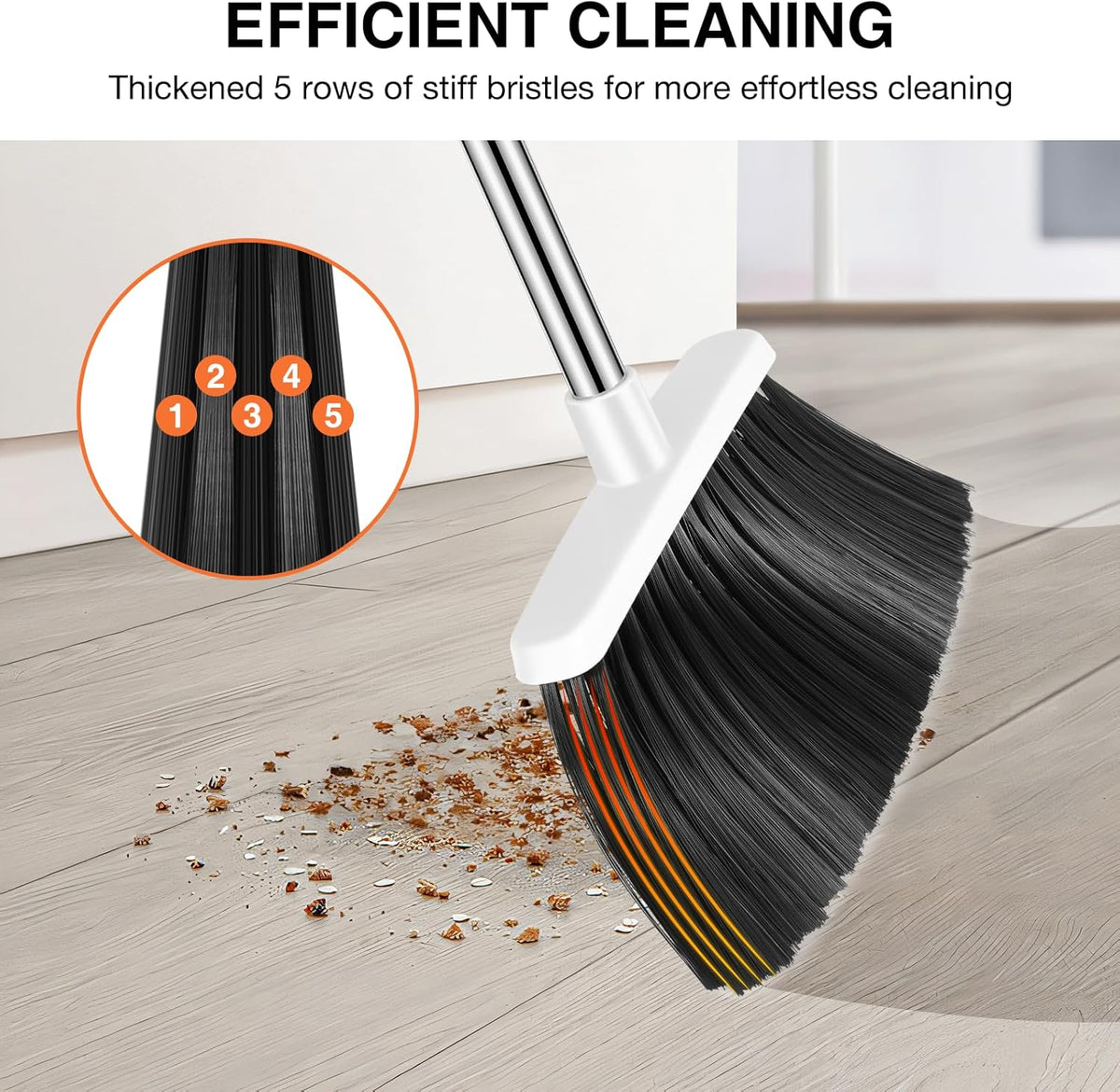 NACENA Broom and Dustpan Set, 52-in Long Adjustable Handle Broom Dustpan Combo with Dustpan Teeth