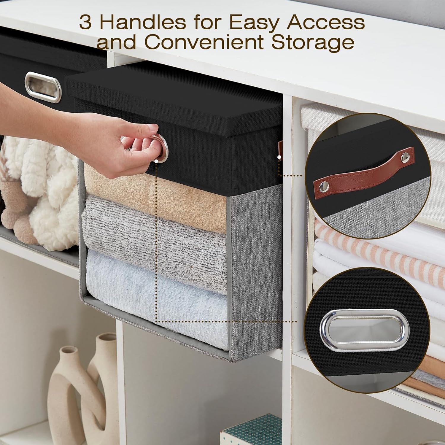 Fabric Storage Cubes with Clear Windows and Lids 11'' Foldable Storage Bins with 3 Handles