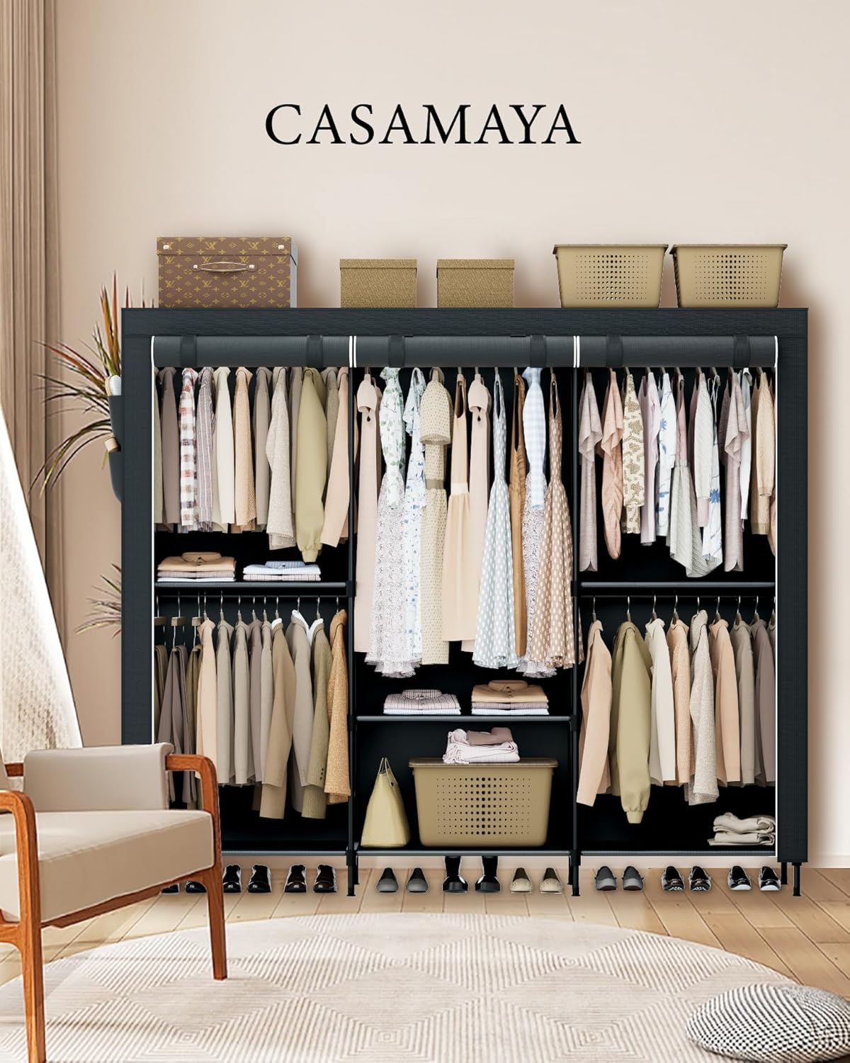 Clothes Rack, Portable Closet, 81.5 Inch Large Capacity Wardrobe Closet, Clothes Storage Organizer