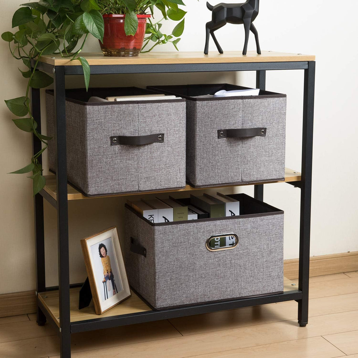 PRANDOM Larger Collapsible Storage Bins for Closet [5-pack] Decorative Linen Fabric Storage Baskets