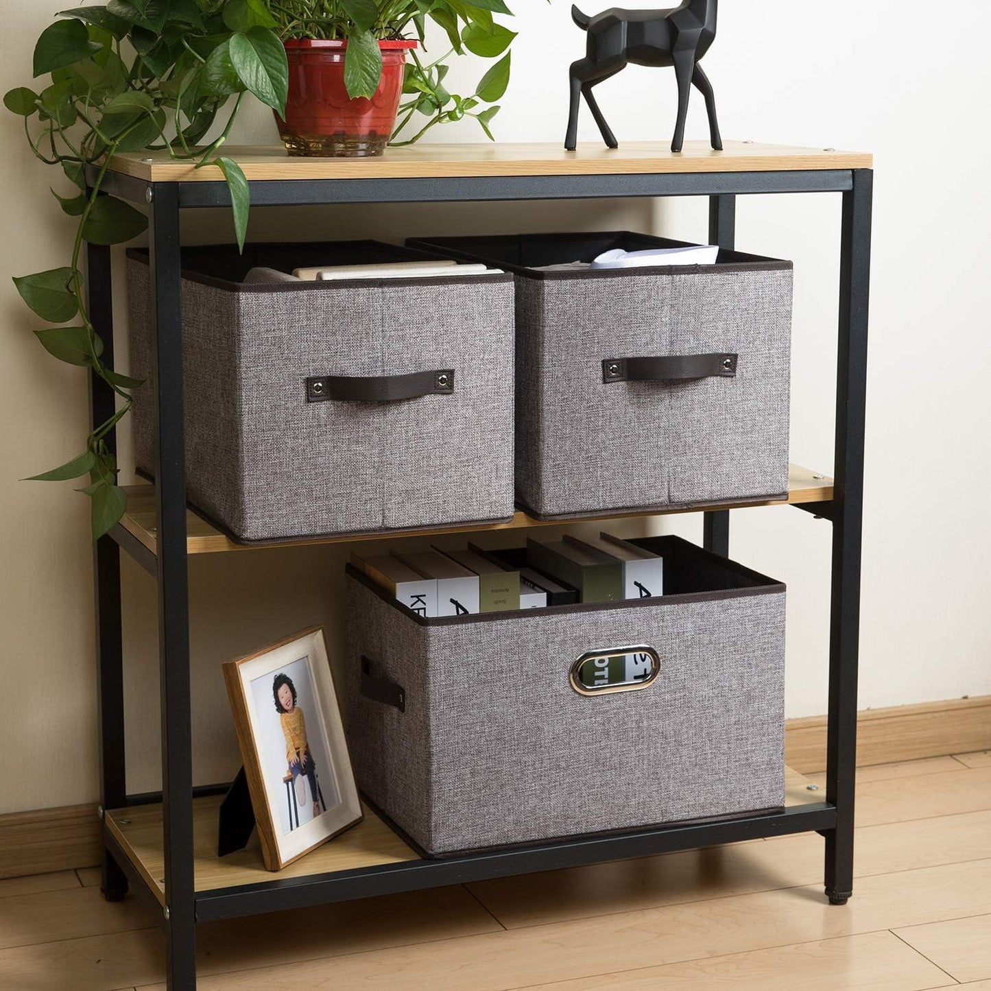 PRANDOM Larger Collapsible Storage Bins for Closet [3-pack] Decorative Linen Fabric Storage Baskets