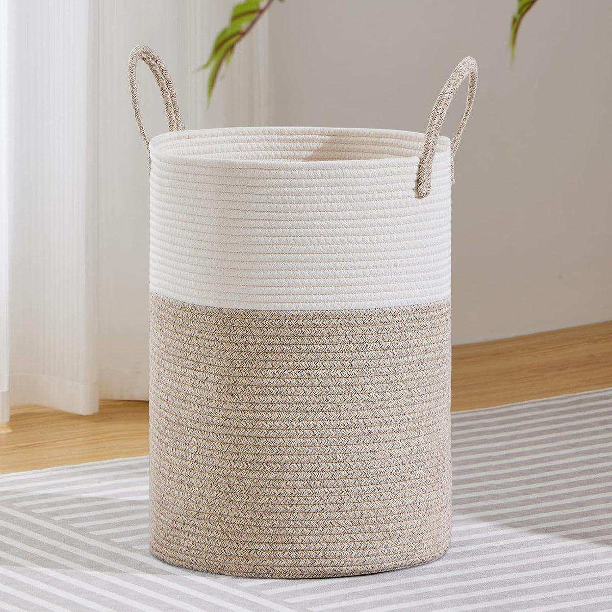 VIPOSCO Large Laundry Hamper, Tall Woven Rope Storage Basket for Blanket, Toys, Dirty Clothes in