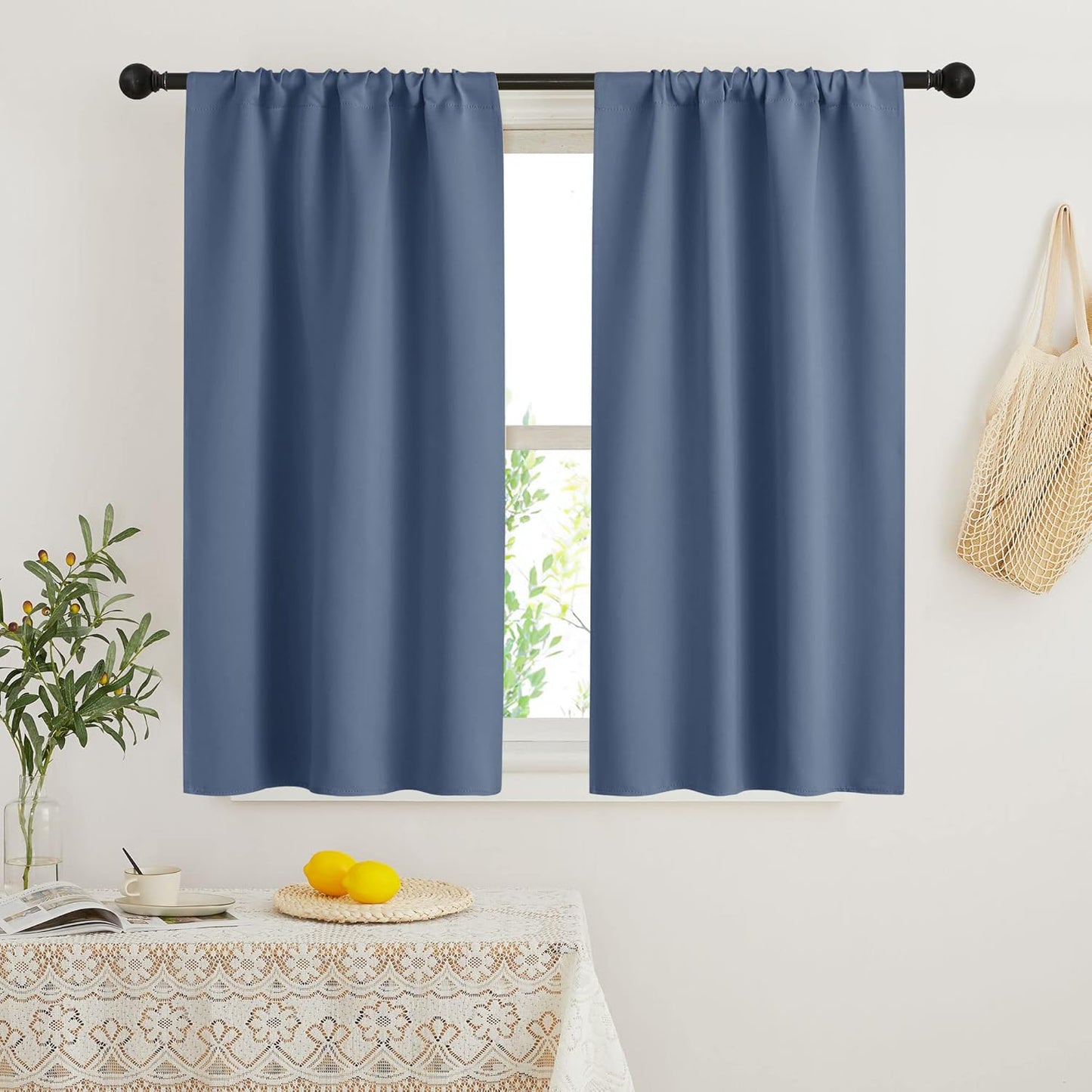 RYB HOME 45 inch Curtains for Kitchen Room Darkening Privacy Mini Curtain for RV Camper Bathroom
