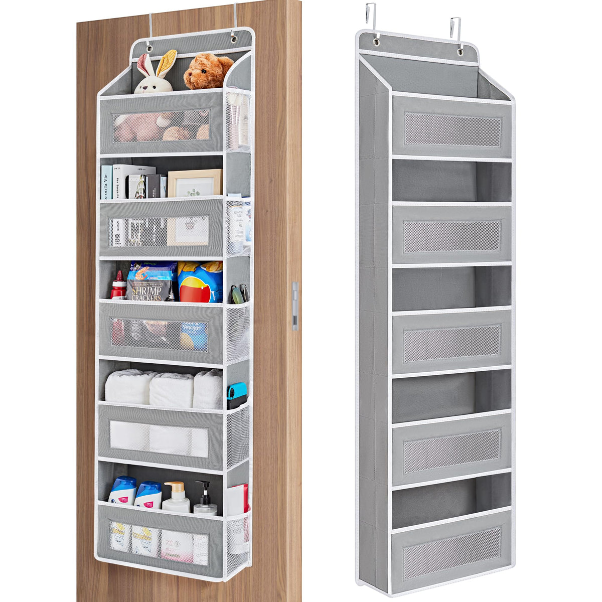 JARLINK Over the Door Organizer for Bedroom, Pantry, Bathroom, 5 Shelf Grey