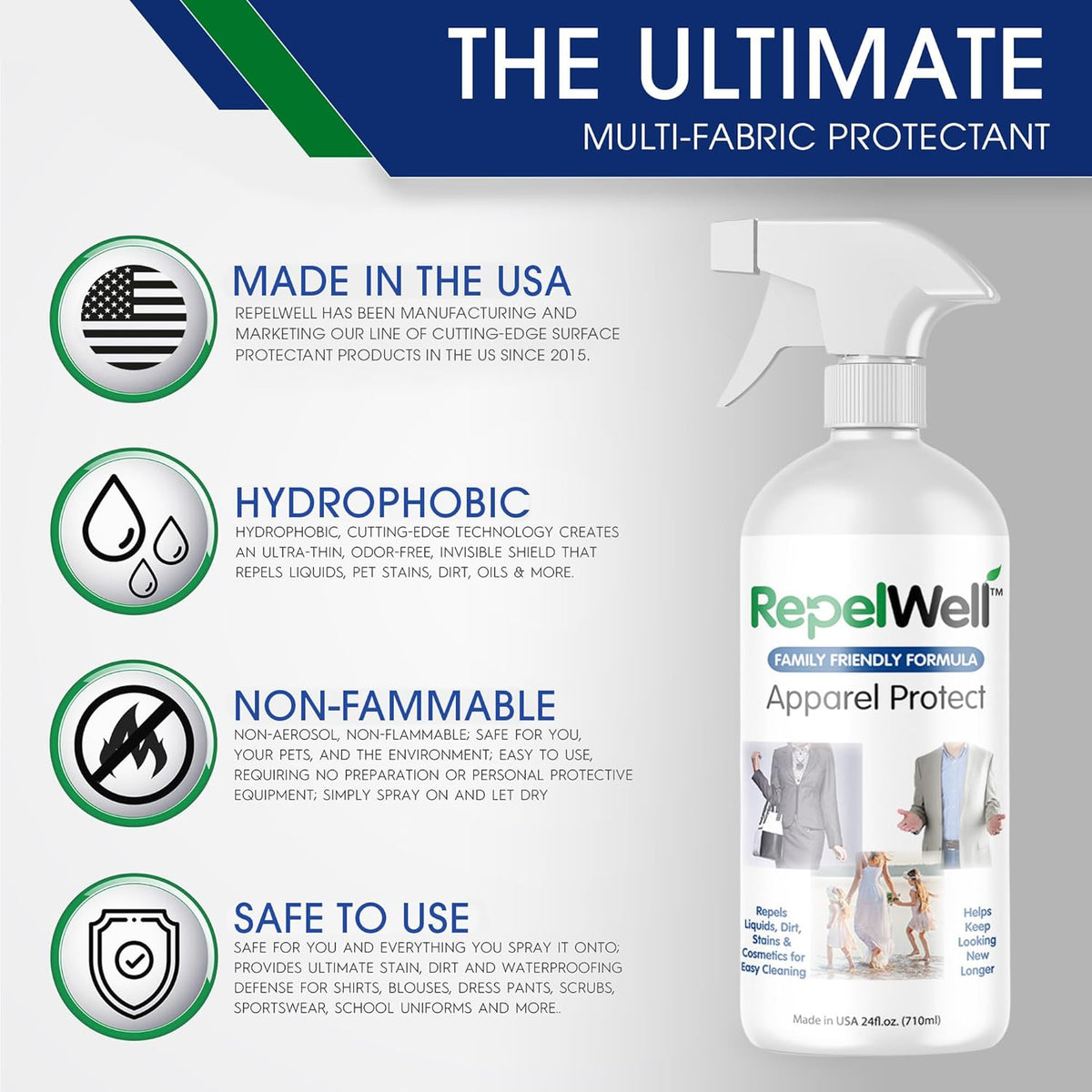 Apparel Protect (24oz) Stain & Water Repellent Spray – Non-Toxic, Eco-Friendly, Pet-Safe Sprays for