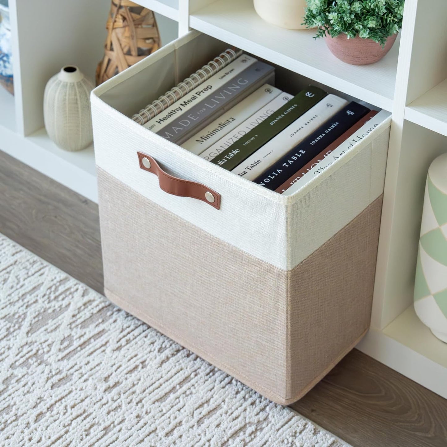 OrganiHaus 12x12 Fabric Storage Bins - Set of 4, Cube Fabric Organizer Bins with Vegan Handles
