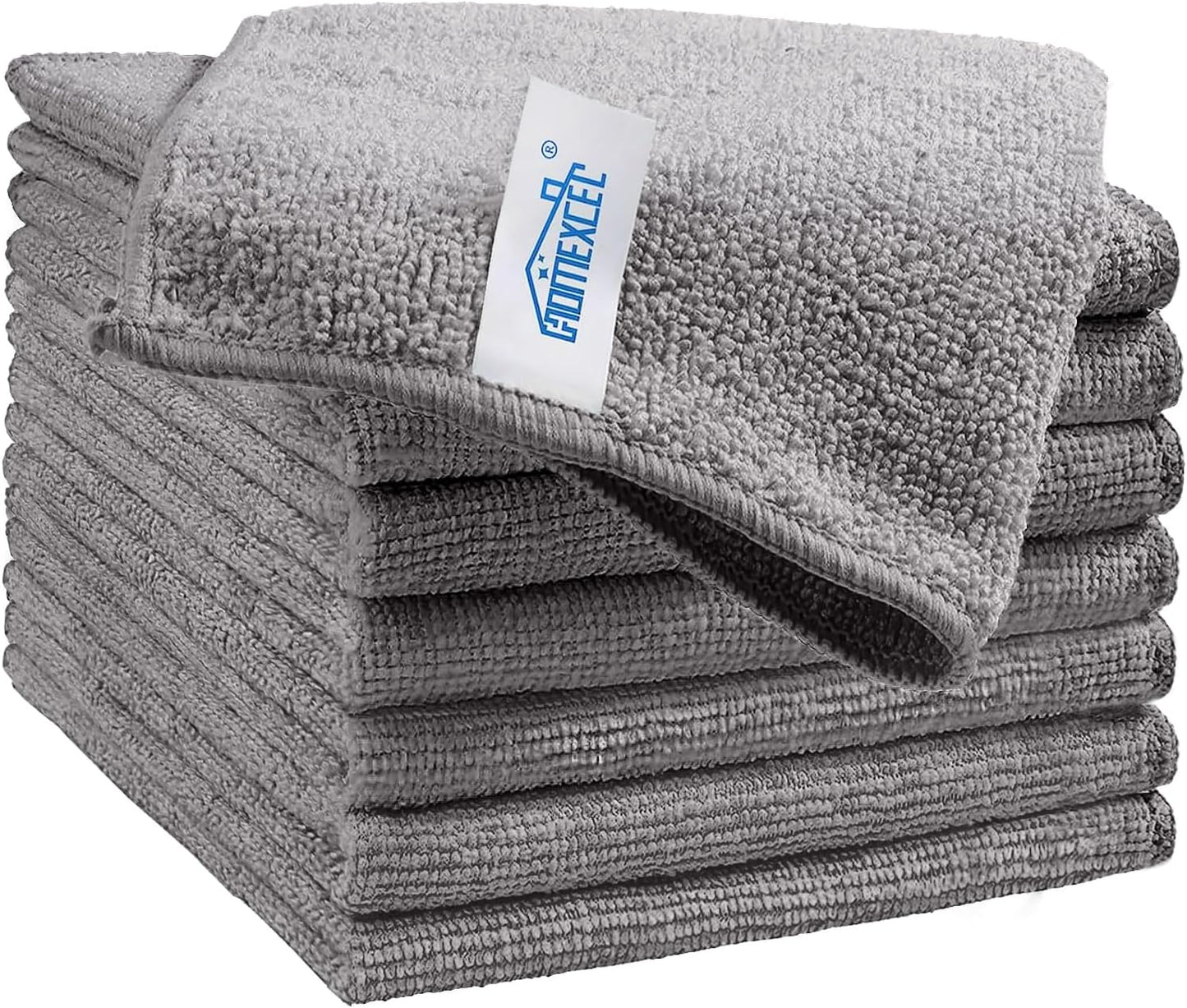 HOMEXCEL Grey Microfiber Cleaning Cloth, 8 Pack Cleaning Towels for Kitchen, Lint Free