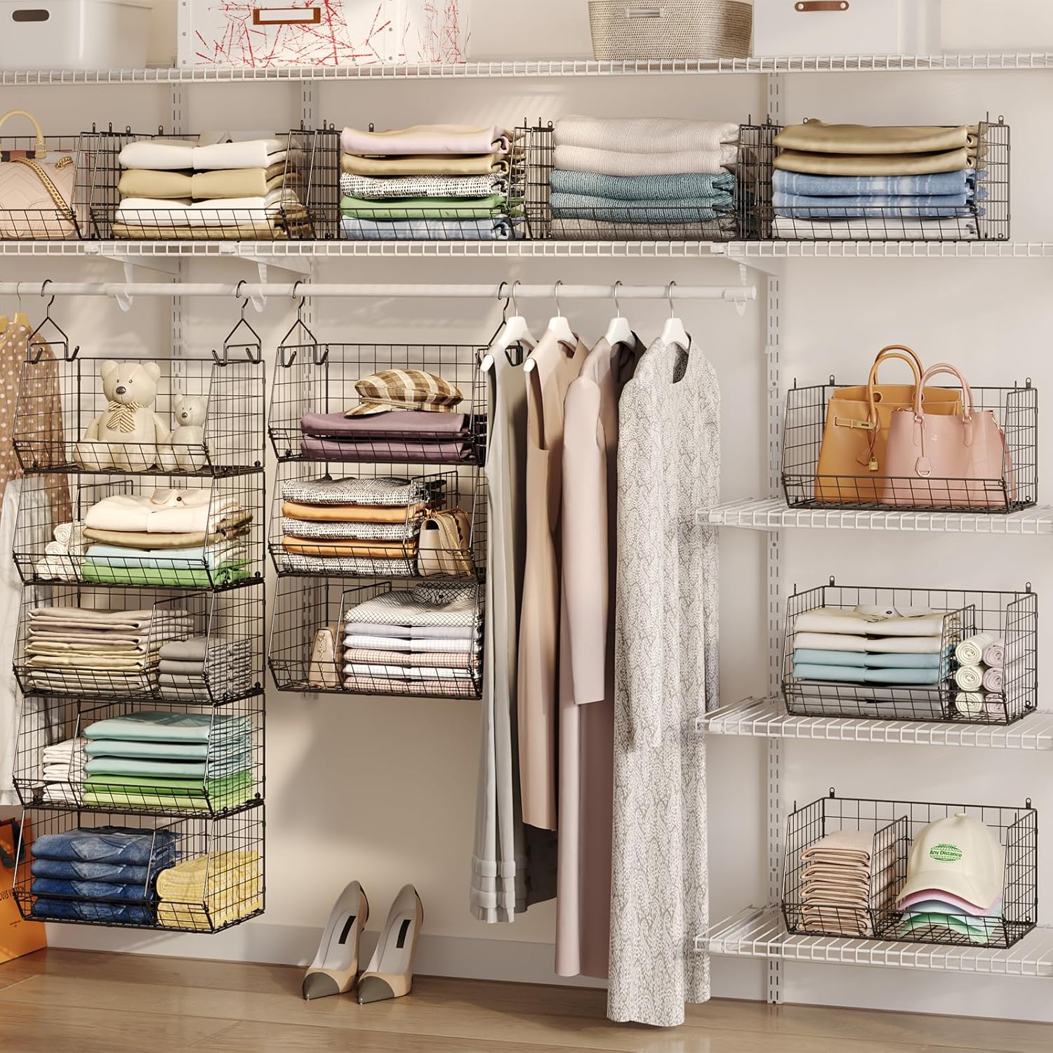 5 Tier Extra Large Closet Hanging Organizer with 5 Dividers,16.5"L x 11.8"W x 51.4"H Closet