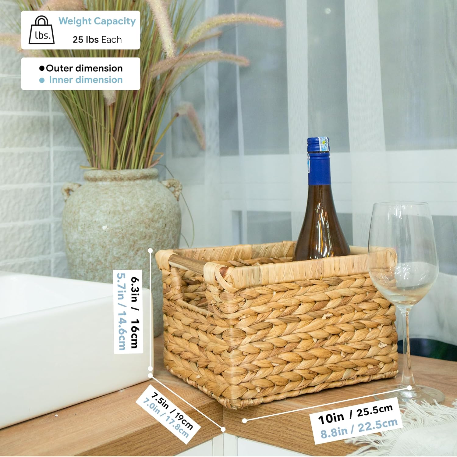 Small Wicker Baskets for Organizing Bathroom, Hyacinth Baskets for Storage, Wicker Storage Basket