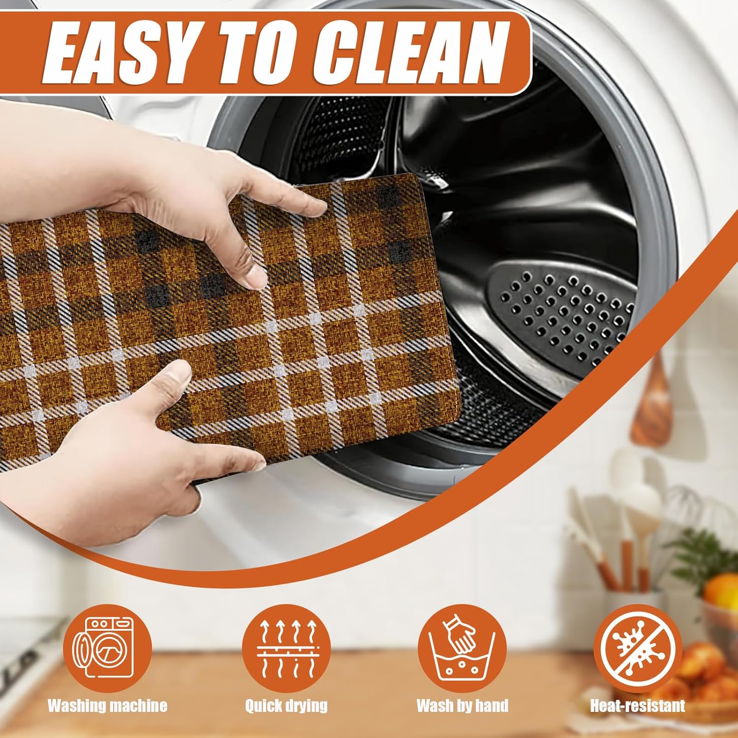 Brown Plaid Dish Drying Mat for Kitchen Counter Microfiber Absorbent Dish Kitchen Drying Mat