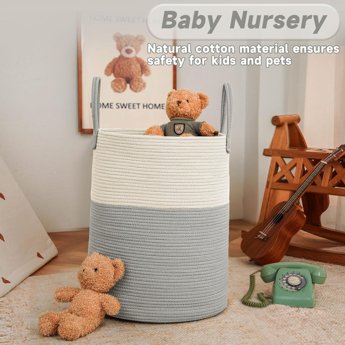 Large Woven Laundry Basket Hamper,100L Cotton Rope Storage Bin for Blankets,Toys and