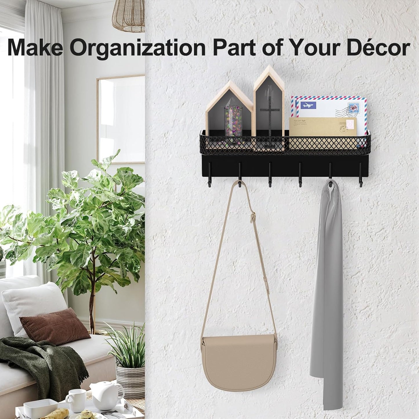 Key Holder for Wall – Decorative Stainless Steel Key Hanger with 6 Hooks for Hats, Bags, Leashes