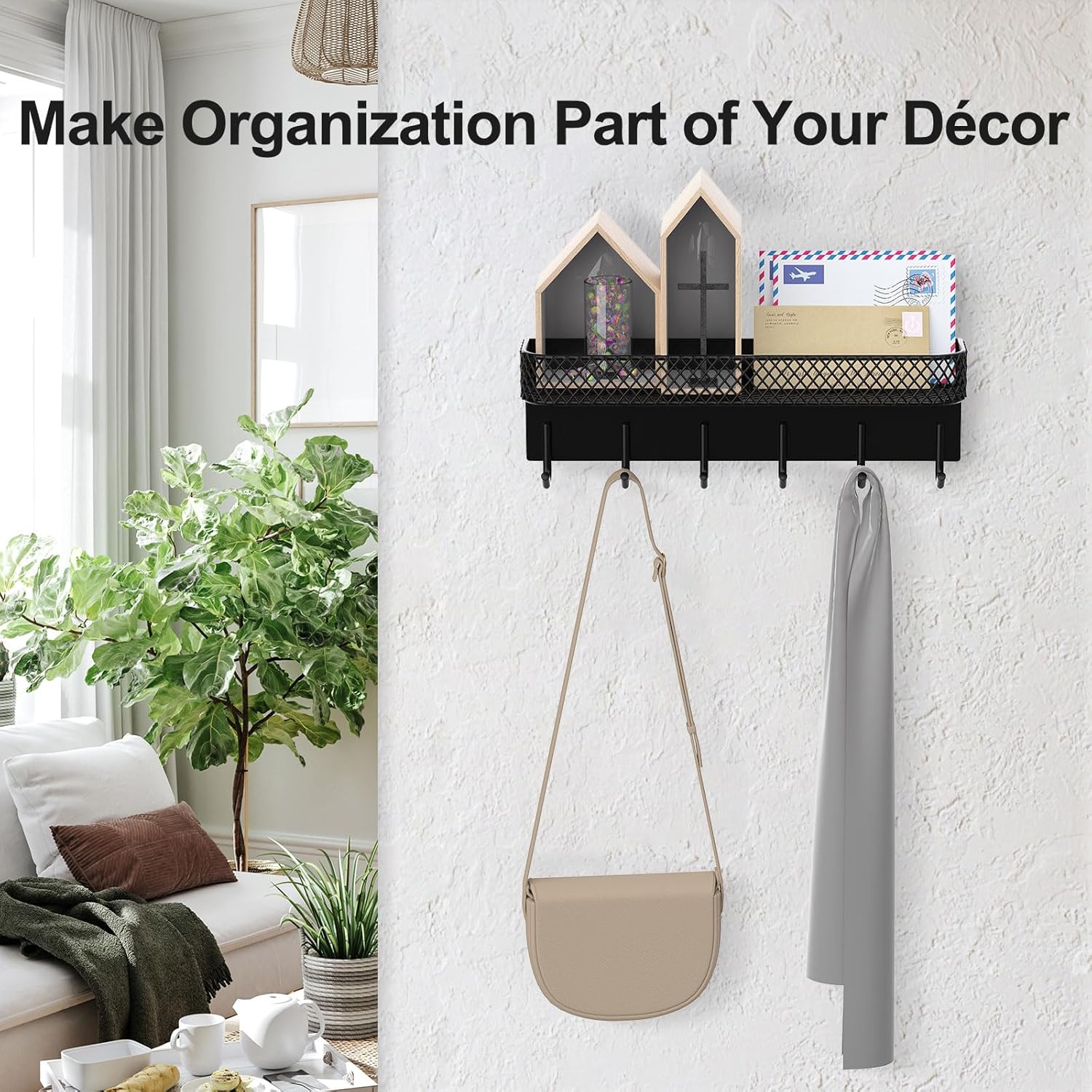 Key Holder for Wall – Decorative Stainless Steel Key Hanger with 6 Hooks for Hats, Bags, Leashes