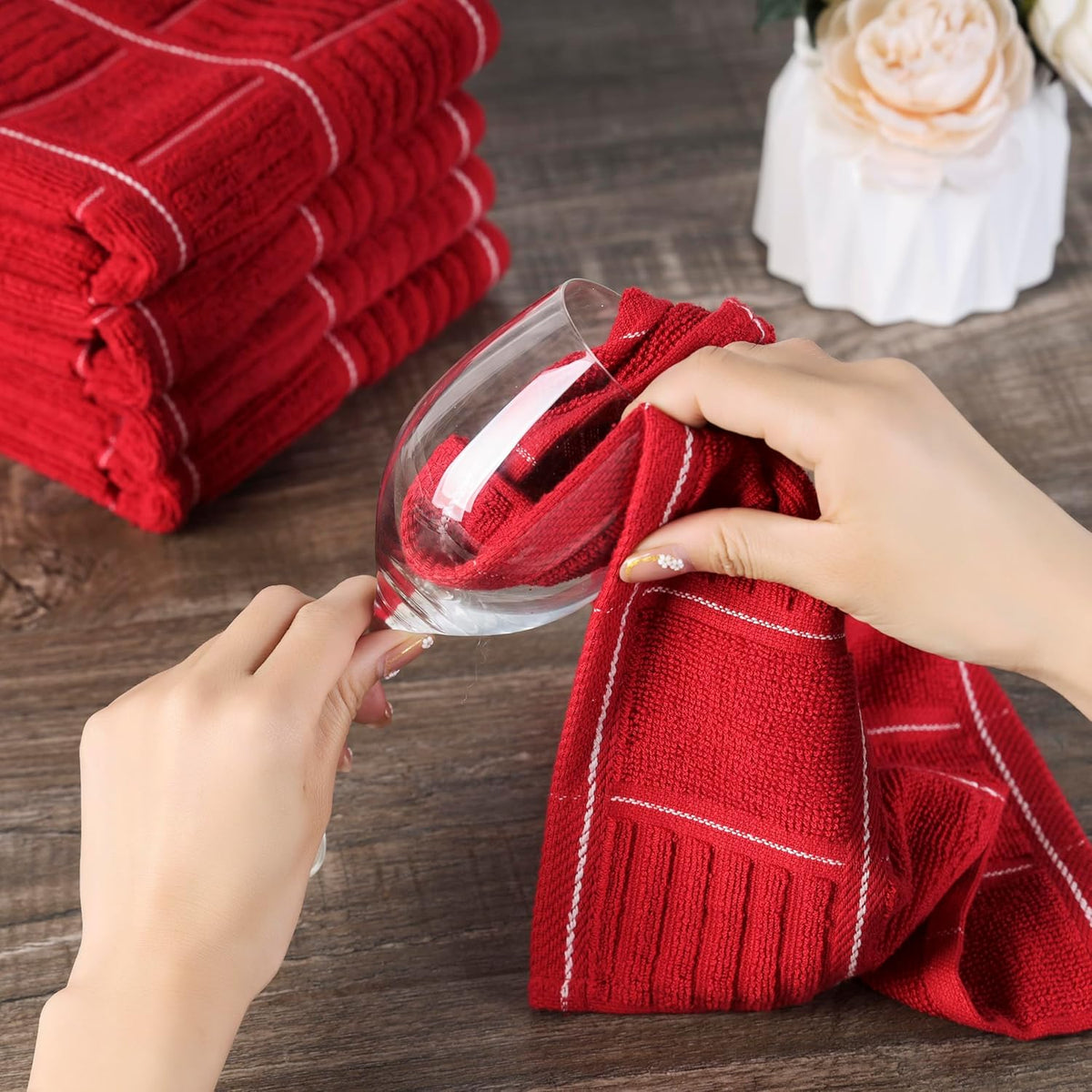 Glynniss Kitchen Towels and Dishcloths Set, Four Kitchen Dish Towels 16x26 Inches, Four Absorbent
