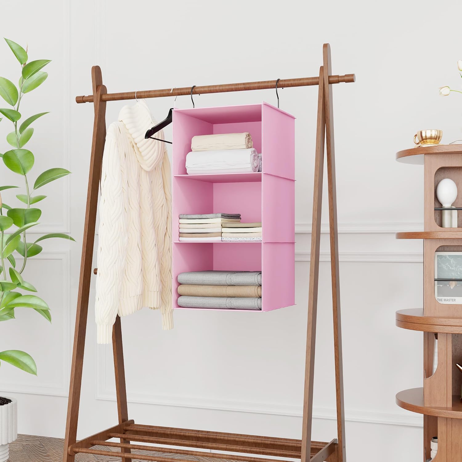 Hanging Closet Organizer and Storage 3-Shelf, Easy Mount Foldable Hanging Closet Wardrobe Storage