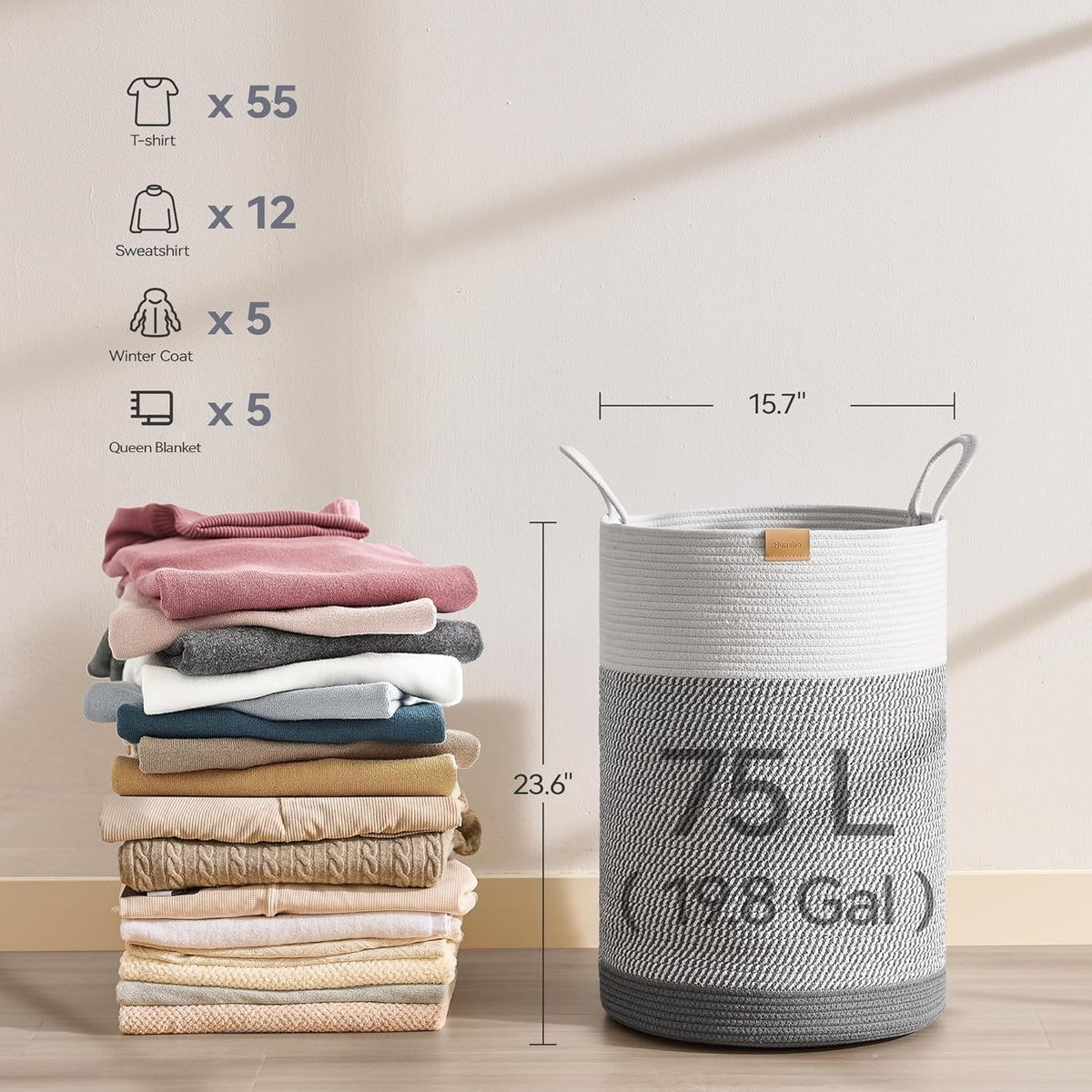 Laundry Hamper 75L,Large Laundry Basket for Clothes,Decorative Storage Basket for Blankets,Cotton
