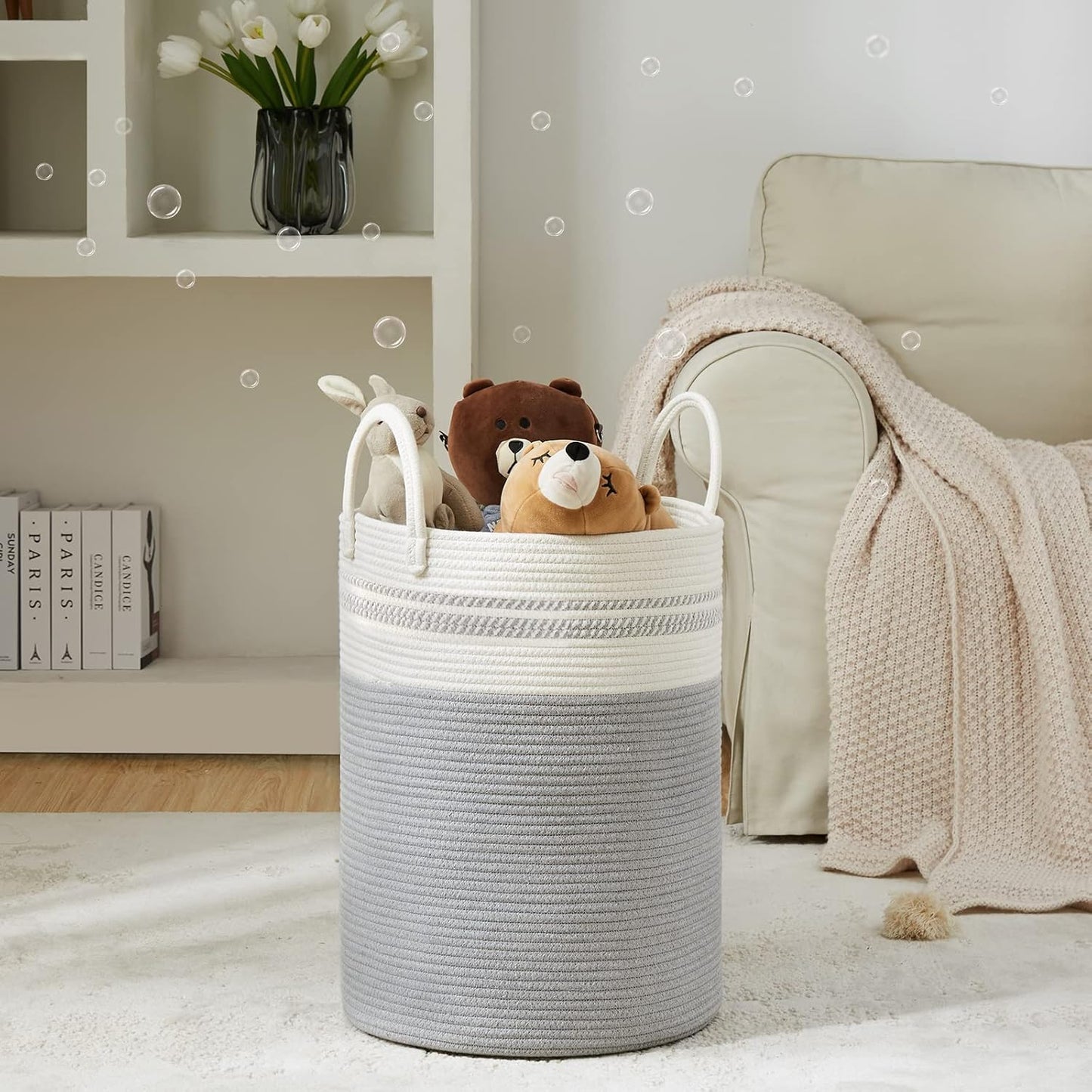 YOUDENOVA Woven Rope Laundry Hamper Basket, 72L Tall Luandry Basket, Baby Nursery Hamper for
