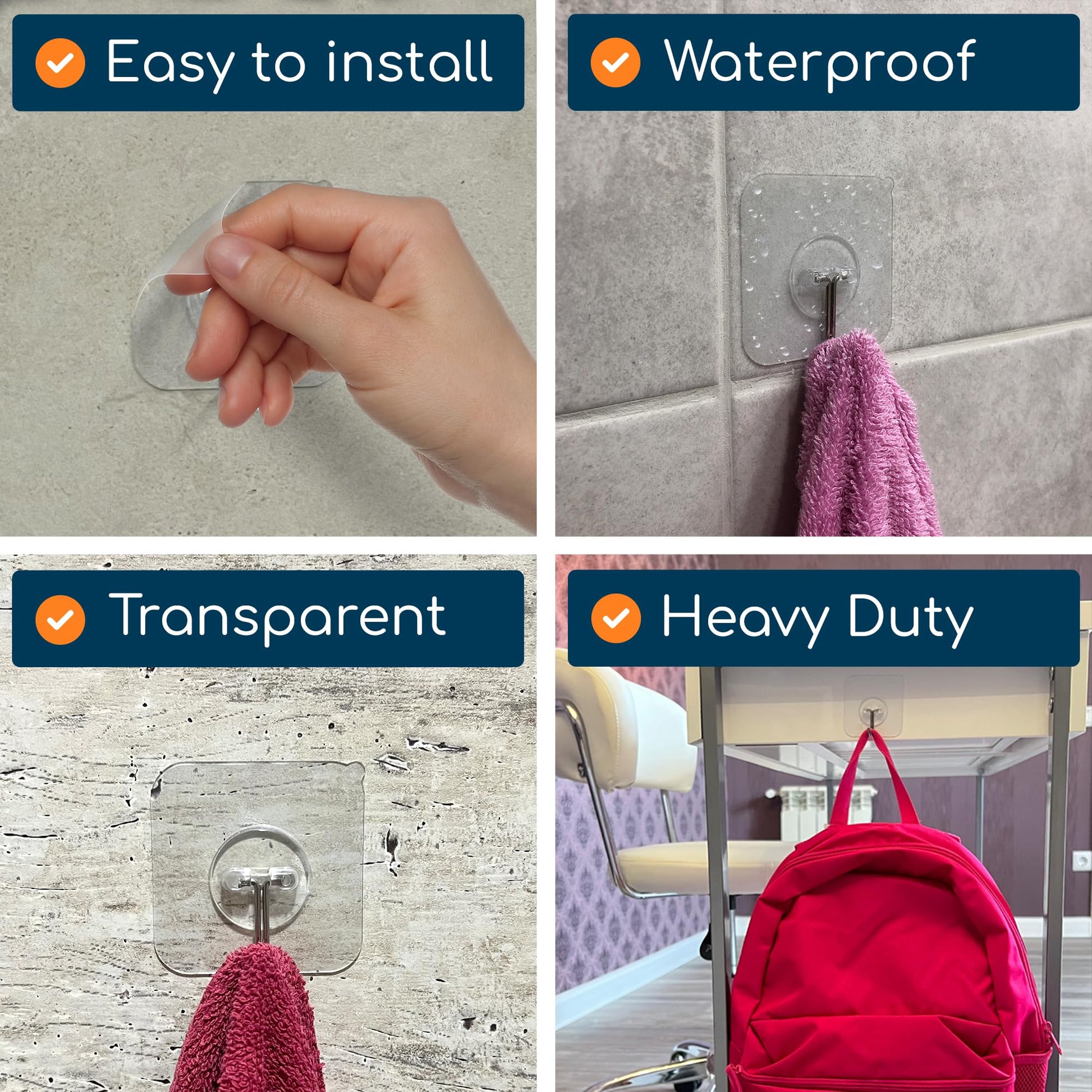 GLUIT Adhesive Wall Hooks for Hanging, Heavy Duty No Drill, 22 lbs, 12 Pack