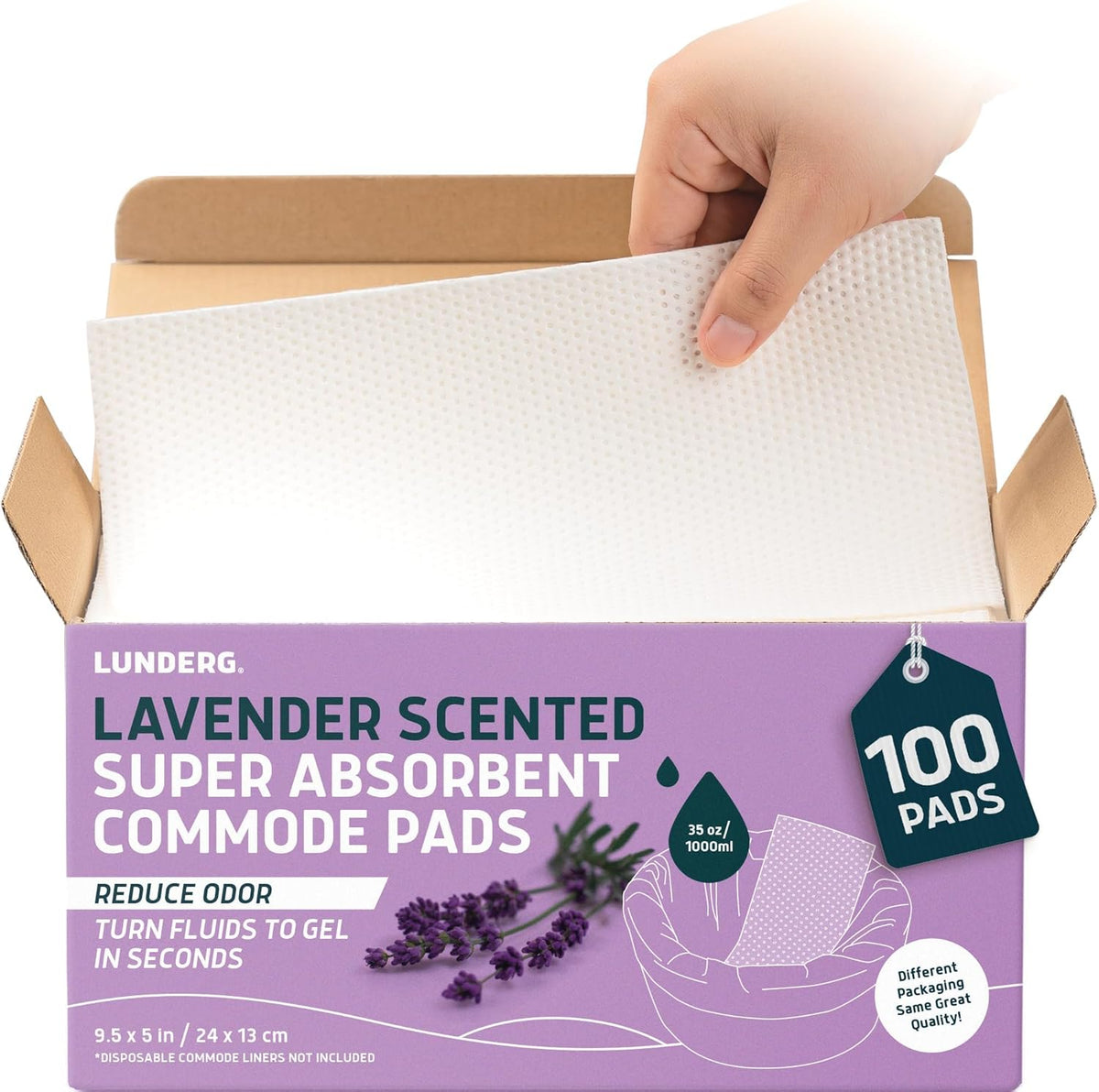 Lunderg Lavender Scented Super Absorbent Commode Pads - Medical Grade Value Pack 100 Count - for