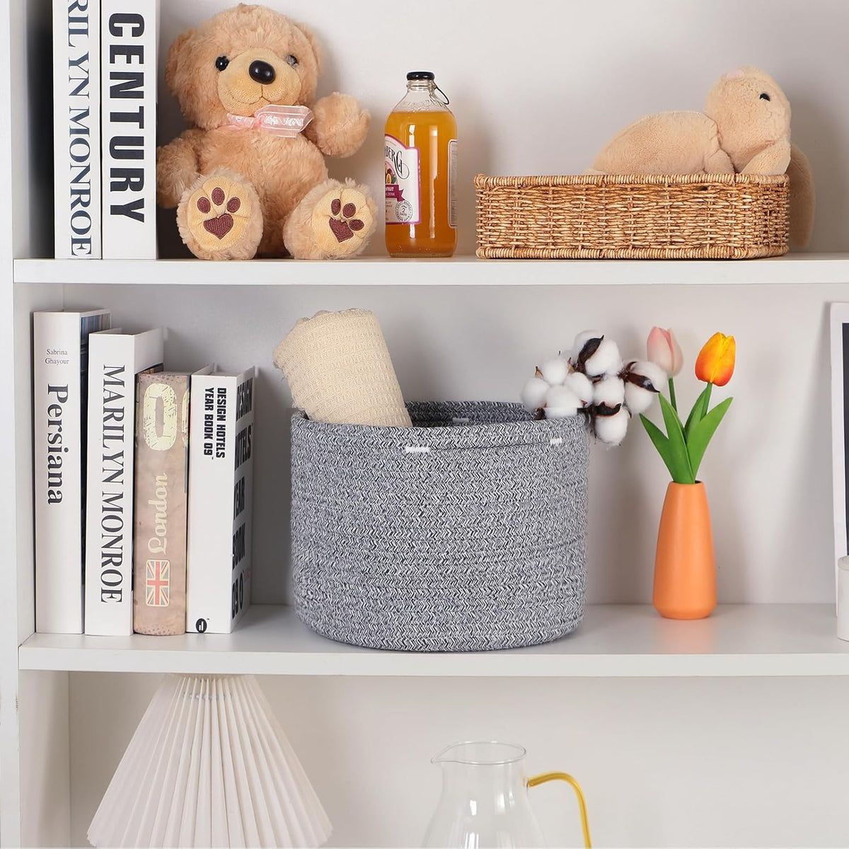 Small Basket for Organizing | Cube Shelf Closet Storage Baskets | 9.7×9.7×7.1” | Woven Rope Gift